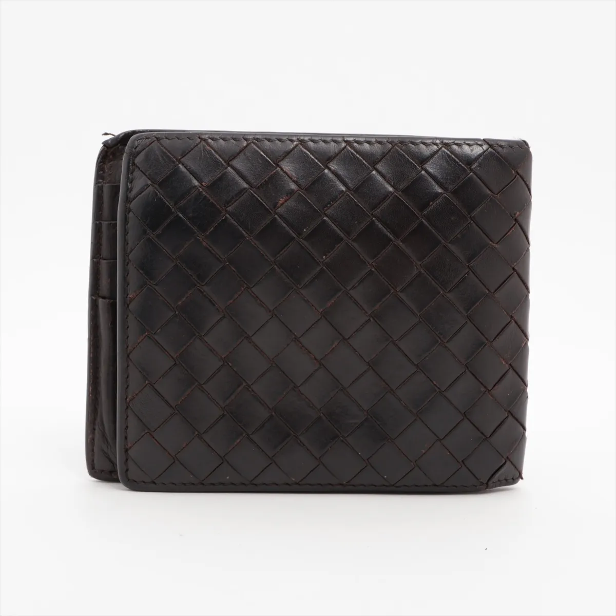 Intrecciato Leather Compact Wallet Brown — view 2