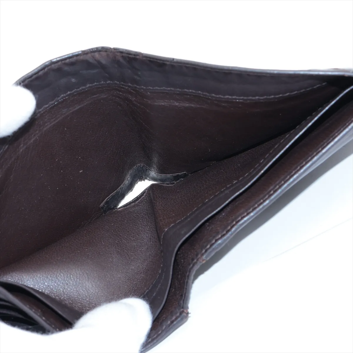 Intrecciato Leather Compact Wallet Brown — view 4