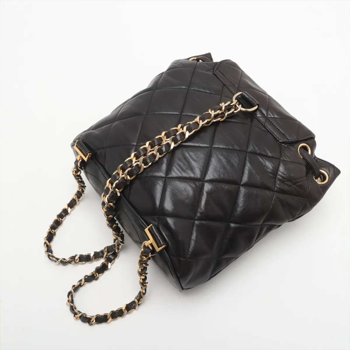 Matelasse Lambskin Chain Backpack Black Gold Hardware 1154224 No. 1 — view 5