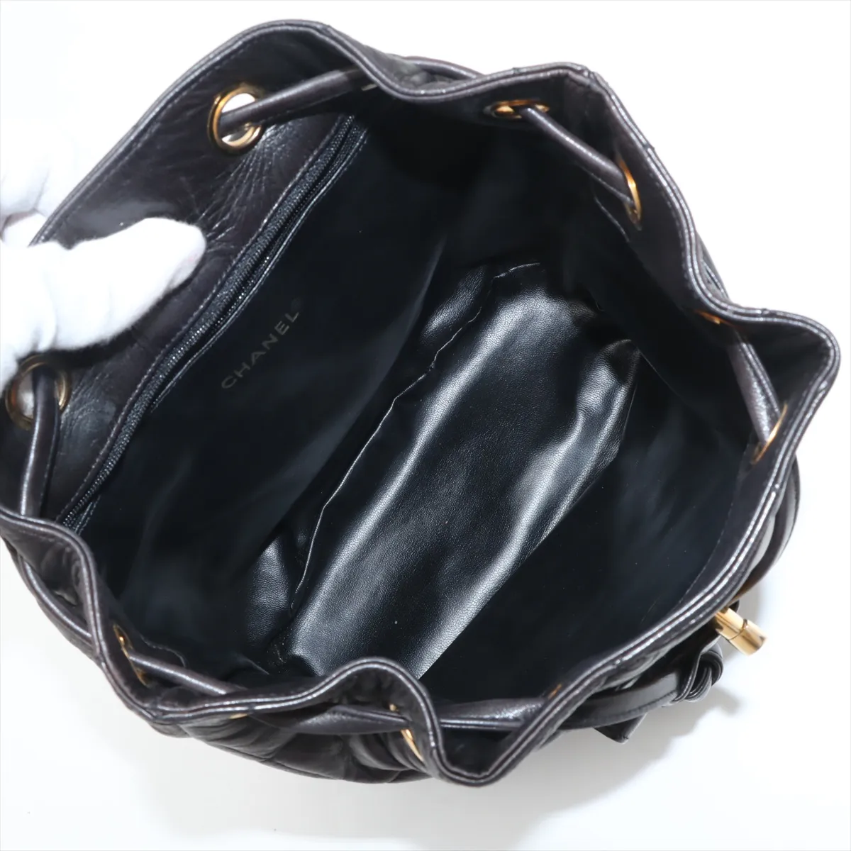 Matelasse Lambskin Chain Backpack Black Gold Hardware 1154224 No. 1 — view 7