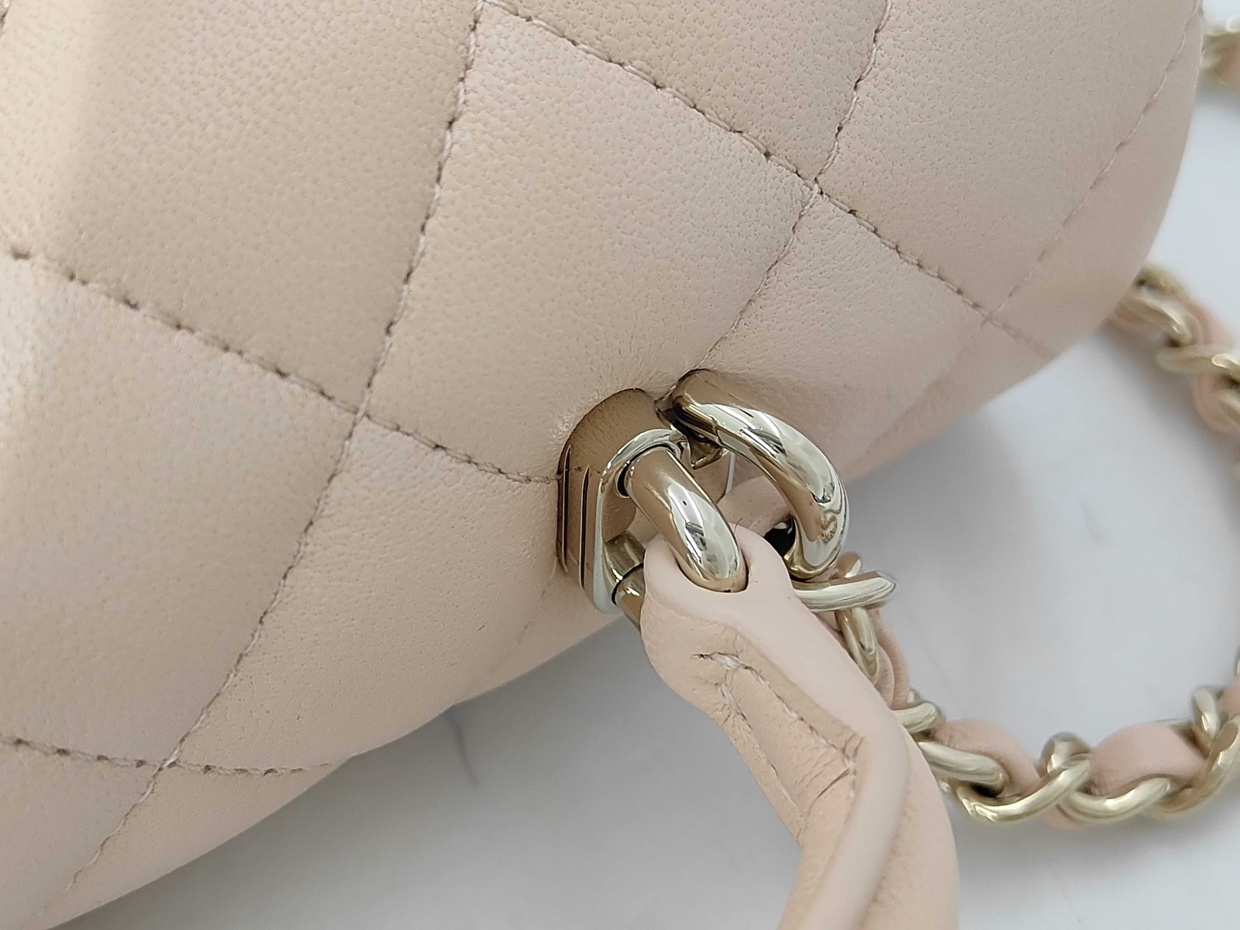 Matelassé Top Handle 2-Way Shoulder Bag, Lambskin, Beige, with Plate. — view 7