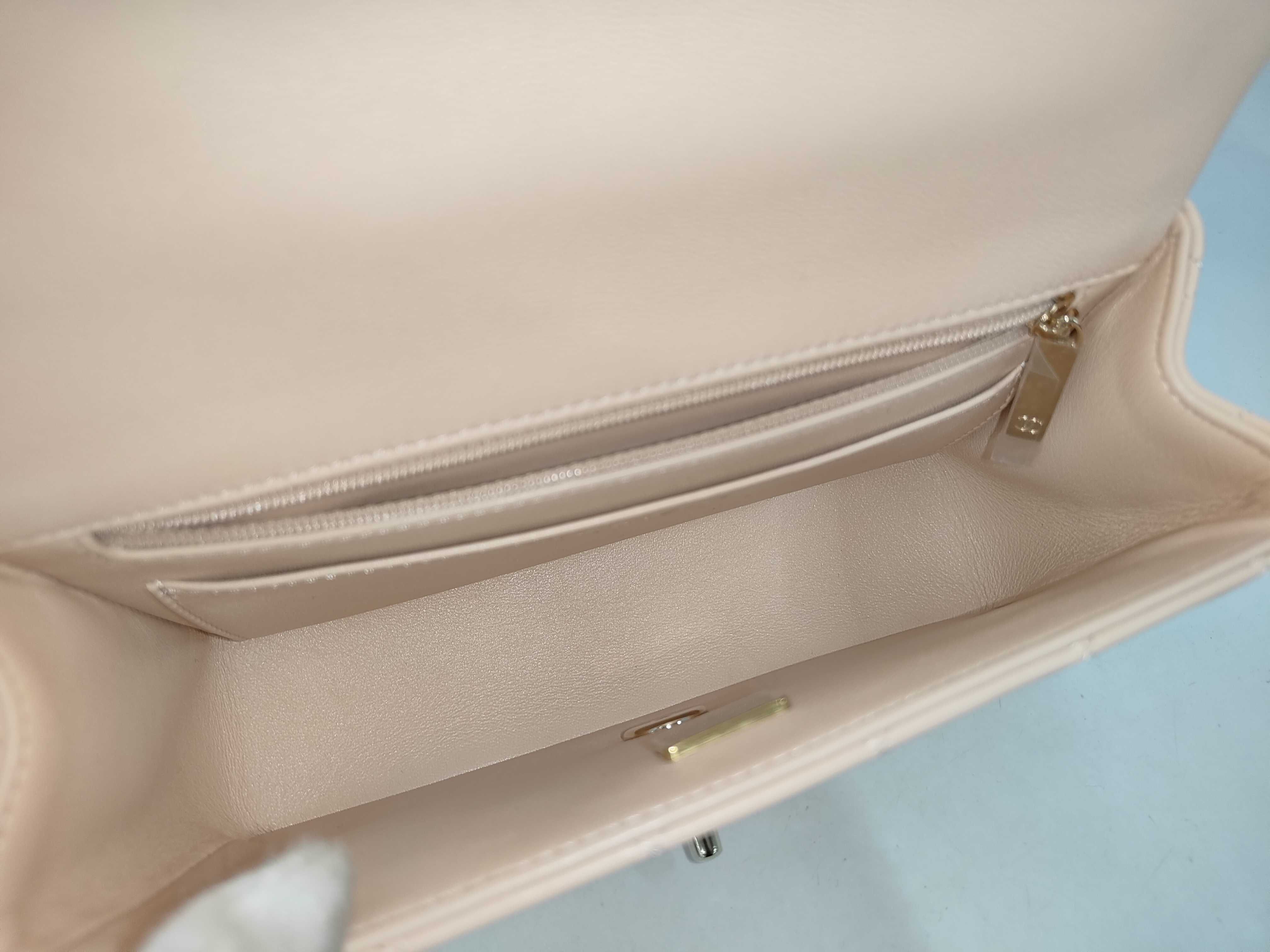 Matelassé Top Handle 2-Way Shoulder Bag, Lambskin, Beige, with Plate. — view 9