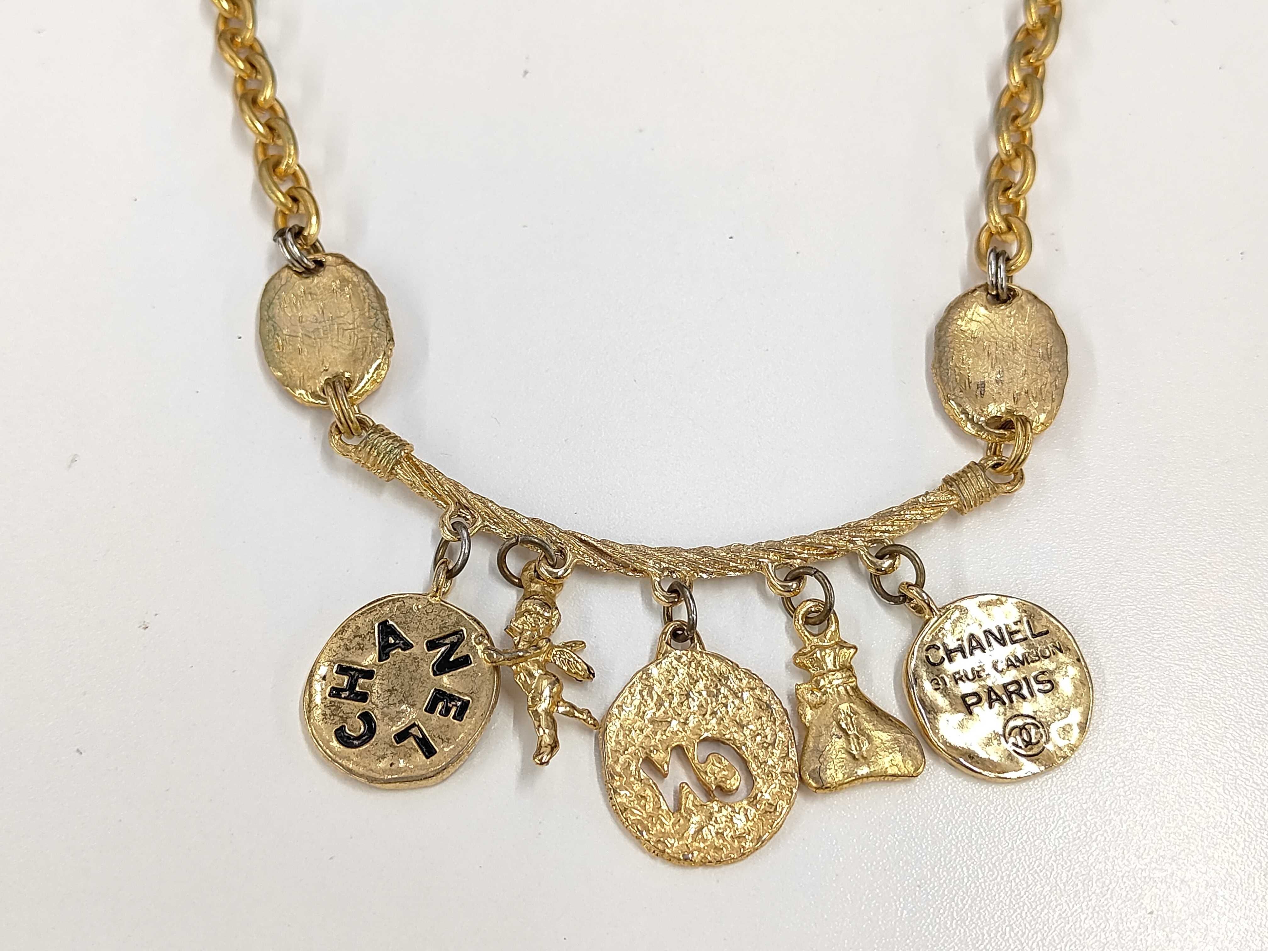 Vintage Charm Necklace, Gold Tone, Coin and Angel Design, Neck Circumference Approx. 50cm — view 2