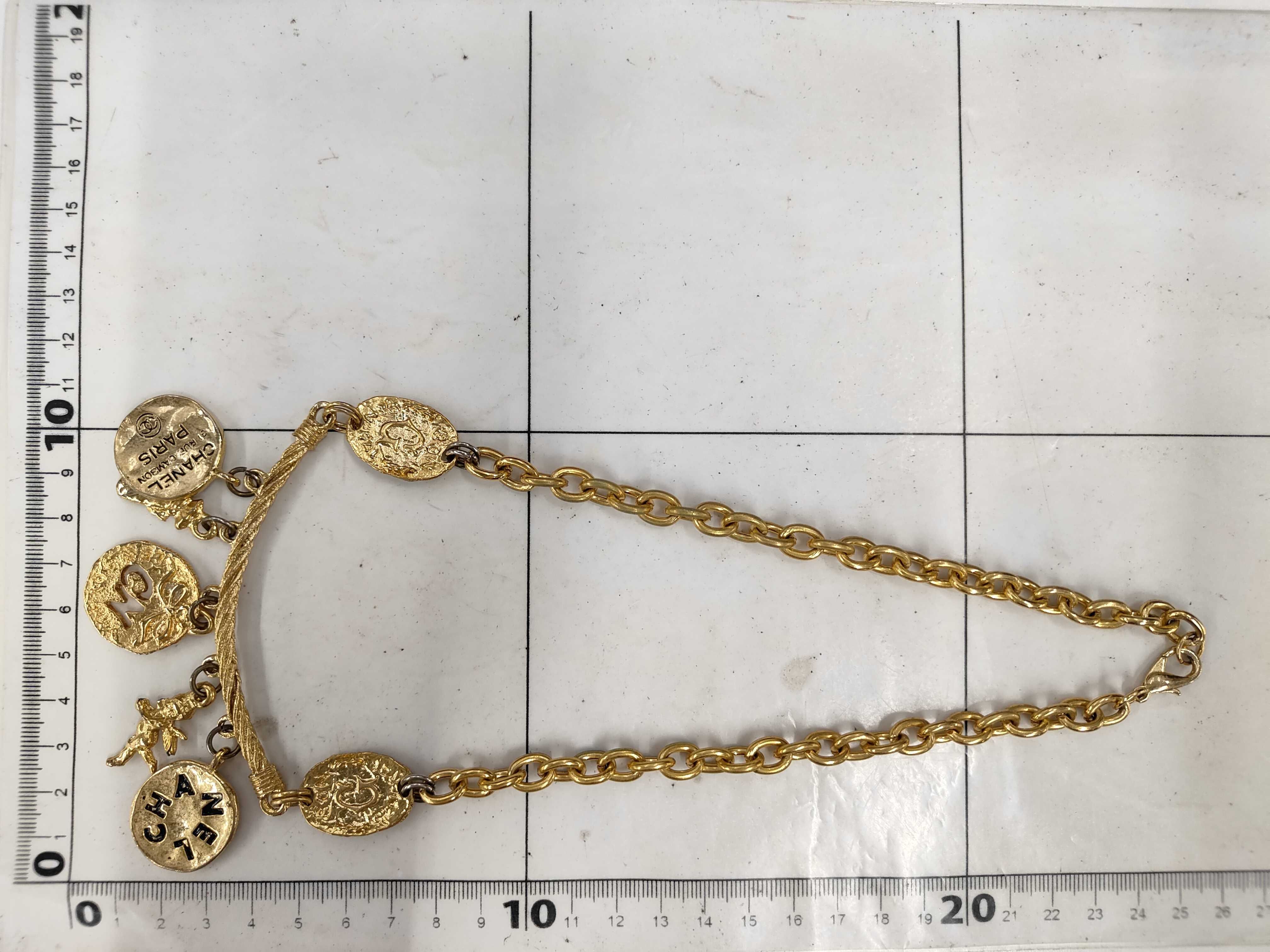 Vintage Charm Necklace, Gold Tone, Coin and Angel Design, Neck Circumference Approx. 50cm — view 5