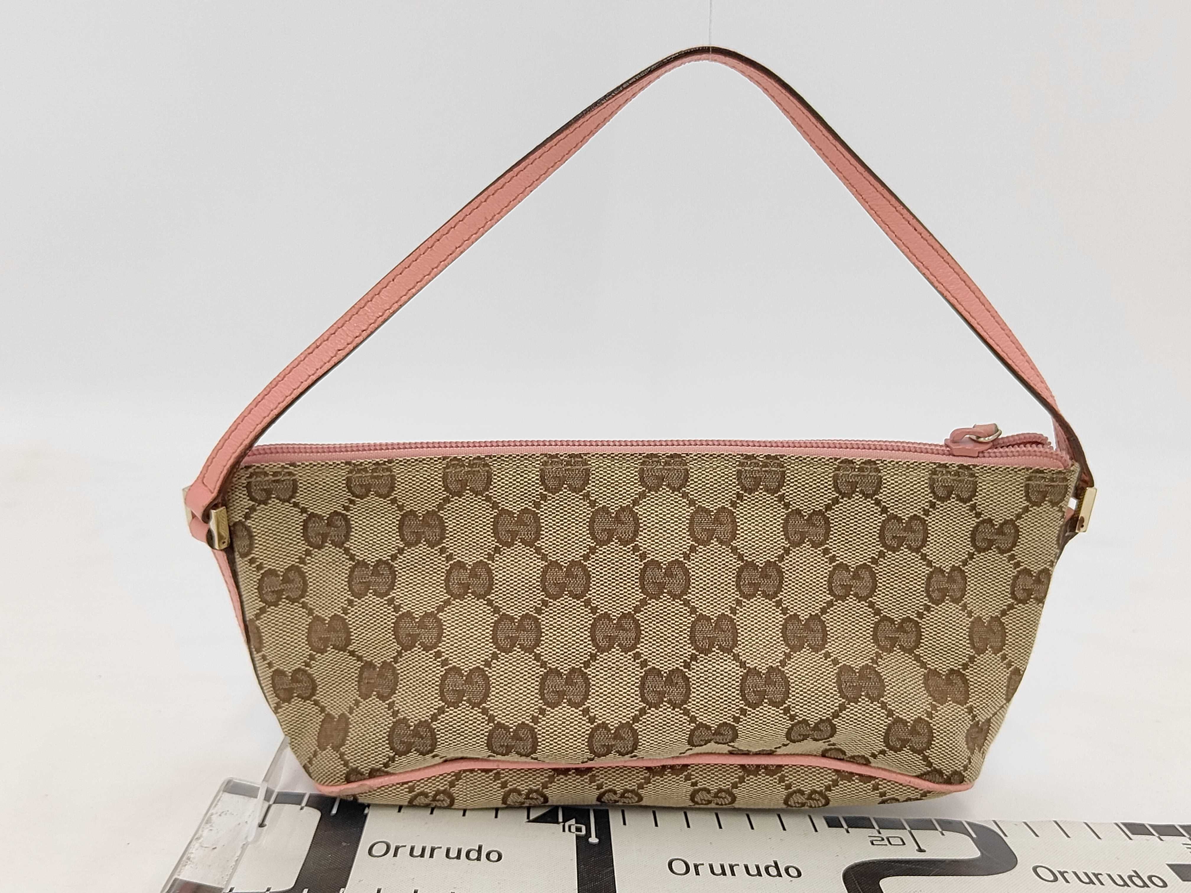 GG Canvas Hand Pouch, Beige x Pink, 07198 (Pouch) — view 2