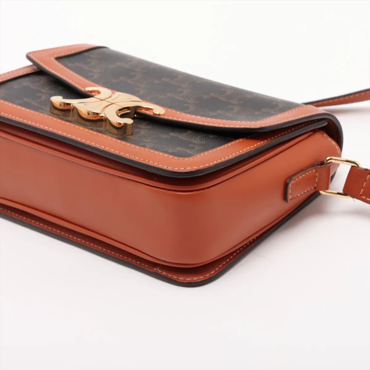Triomphe Teen PVC x Leather Shoulder Bag, Brown — view 3