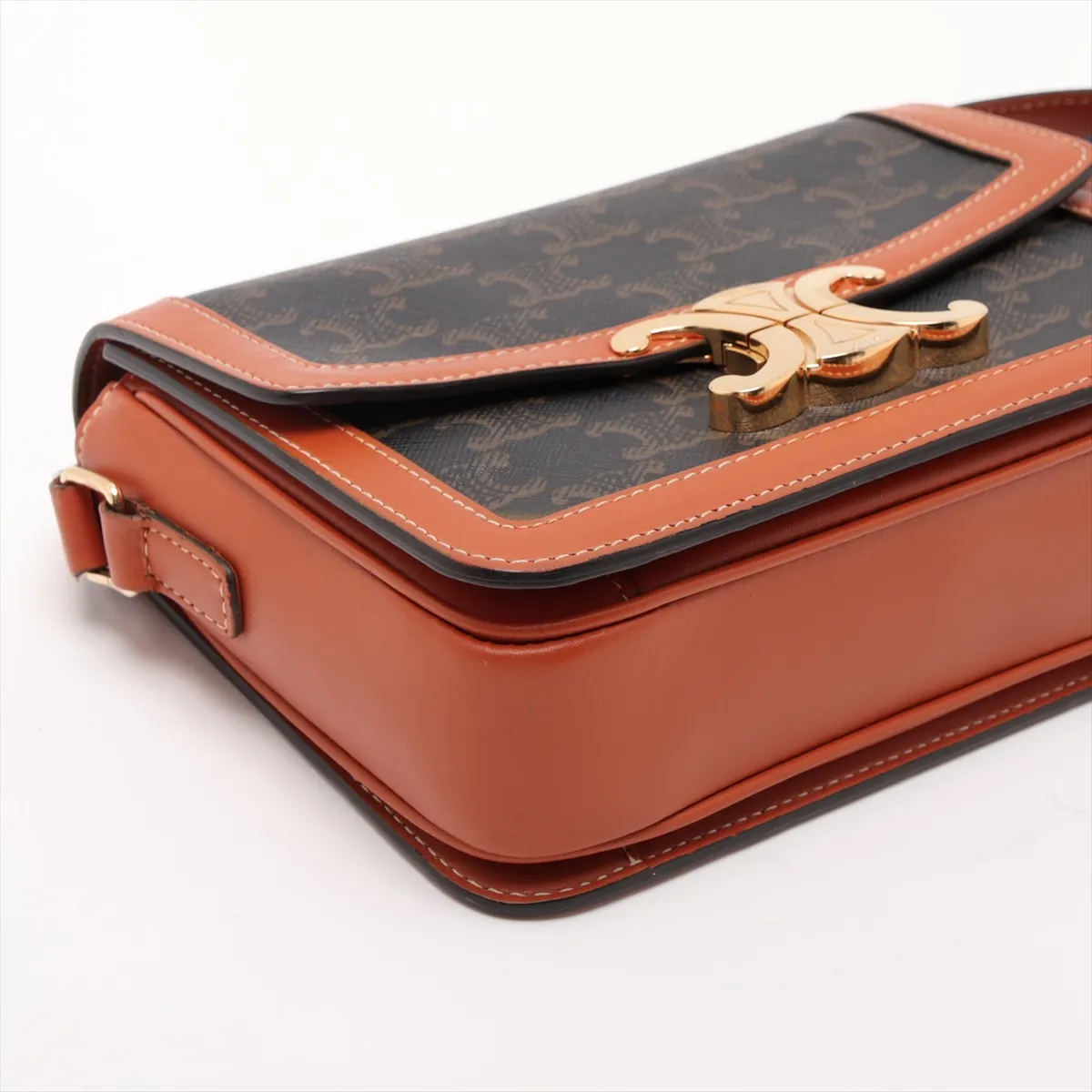 Triomphe Teen PVC x Leather Shoulder Bag, Brown — view 4