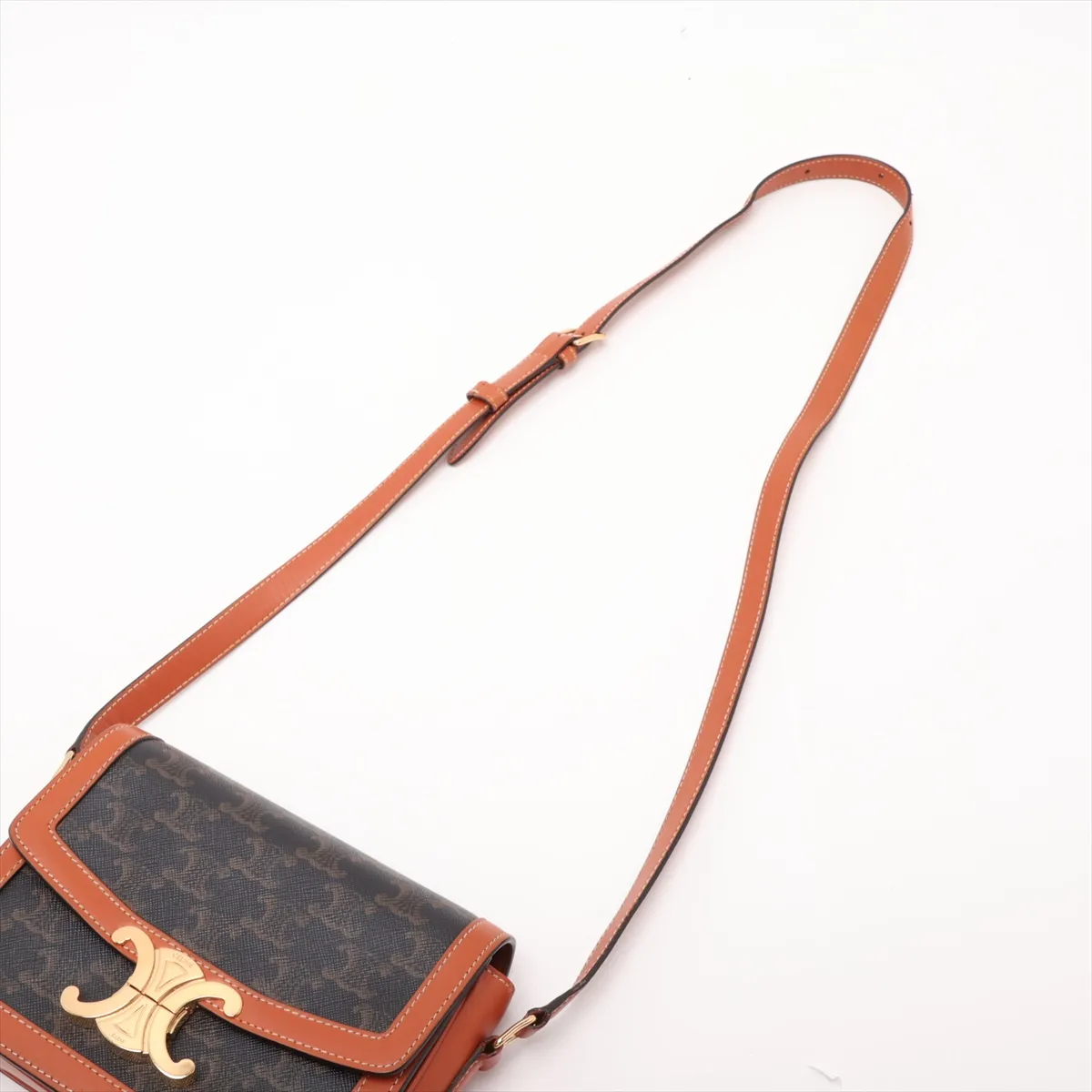 Triomphe Teen PVC x Leather Shoulder Bag, Brown — view 5
