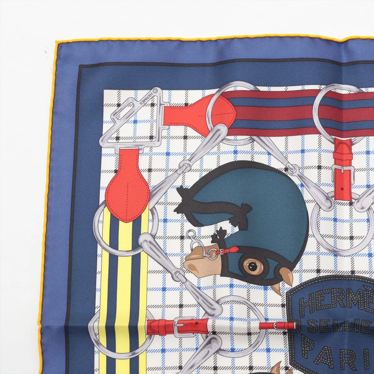 Carre 45 Hermes Sellier Serie Scarf Silk Navy Thread Fuzz Thread — view 2