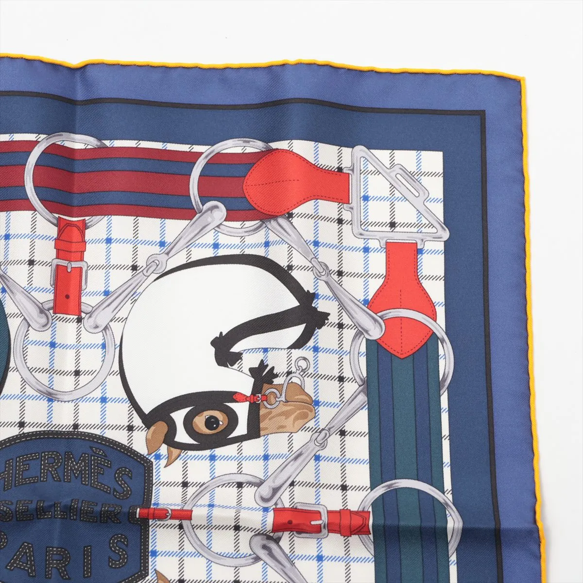 Carre 45 Hermes Sellier Serie Scarf Silk Navy Thread Fuzz Thread — view 3