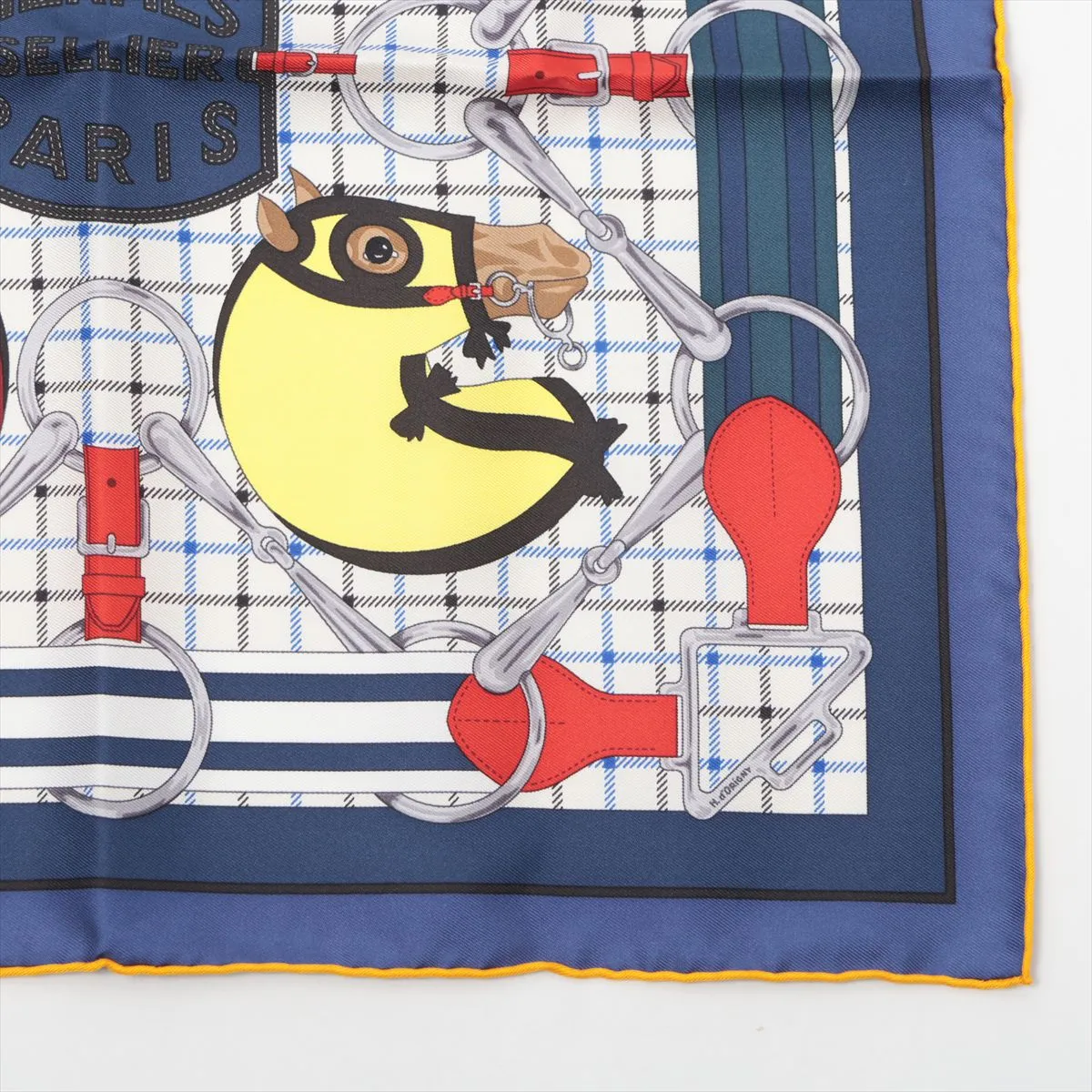 Carre 45 Hermes Sellier Serie Scarf Silk Navy Thread Fuzz Thread — view 4