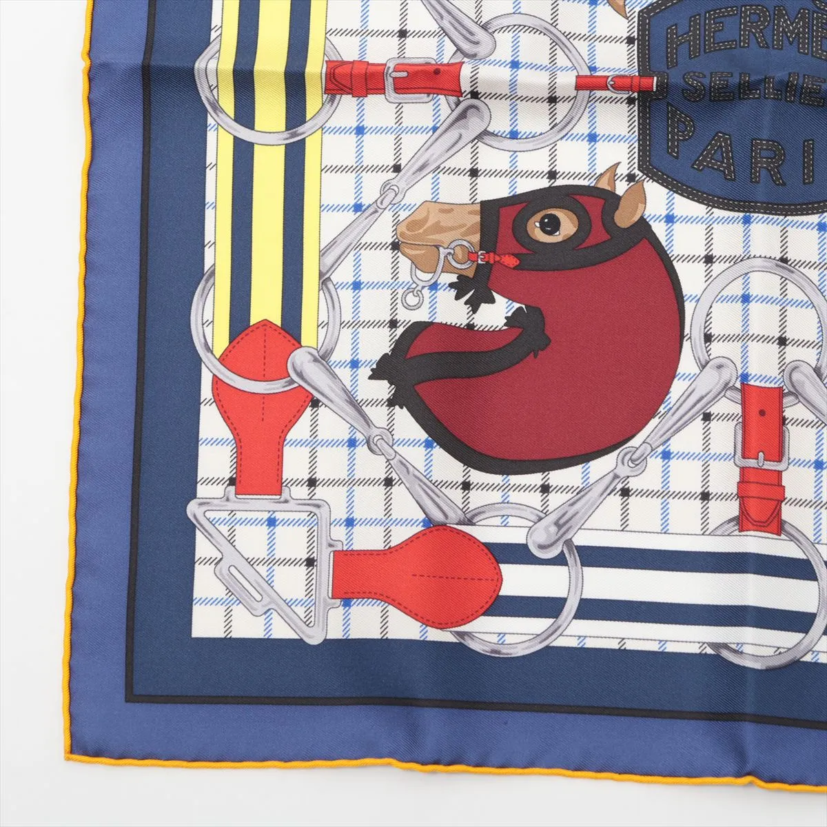 Carre 45 Hermes Sellier Serie Scarf Silk Navy Thread Fuzz Thread — view 5