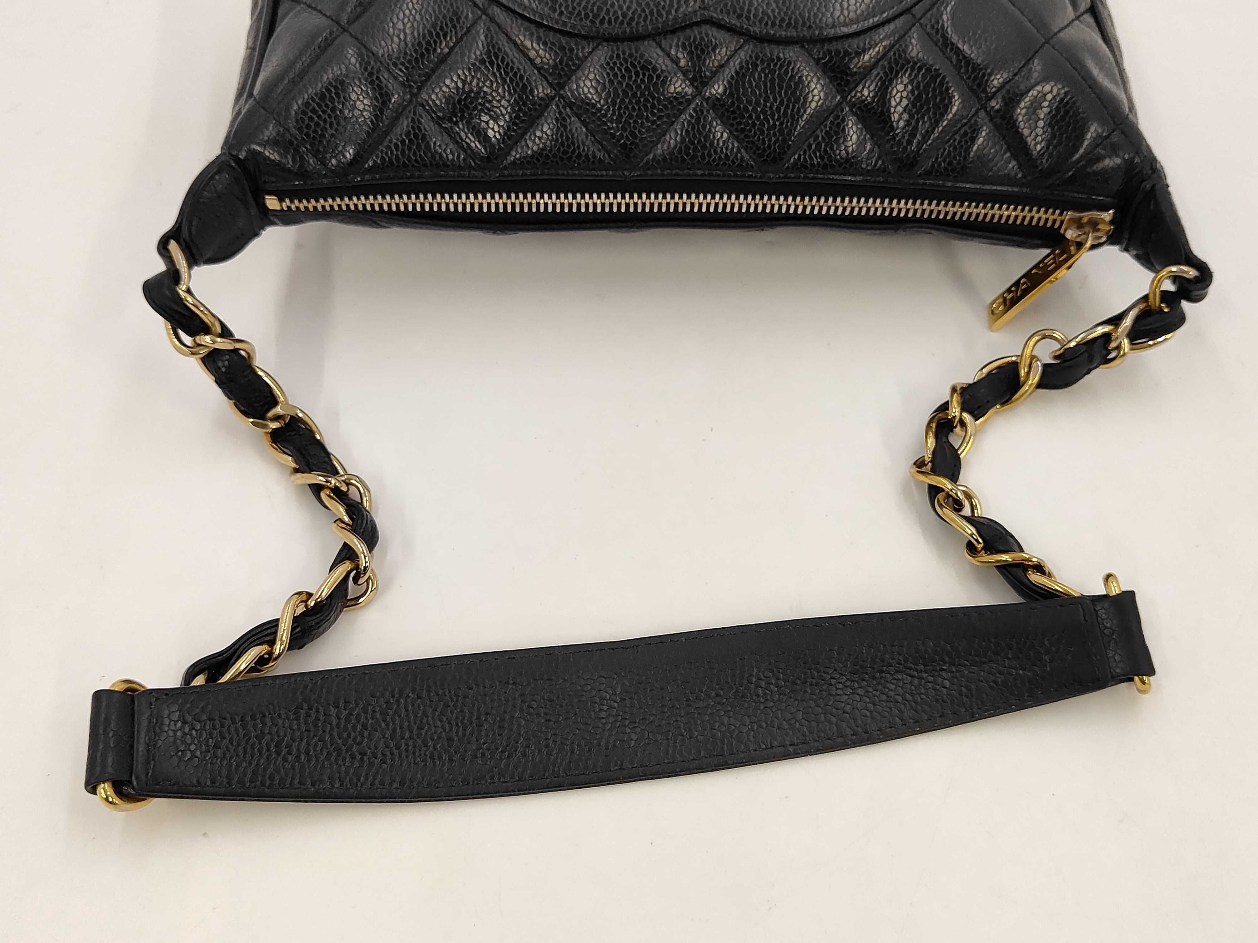 Matelassé Caviar Skin Shoulder Bag, Black — view 5