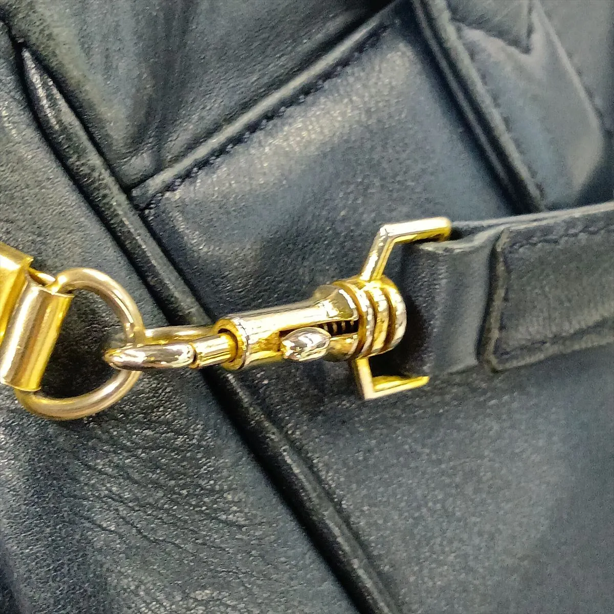 Leather 2-Way Handbag, Blue — view 12