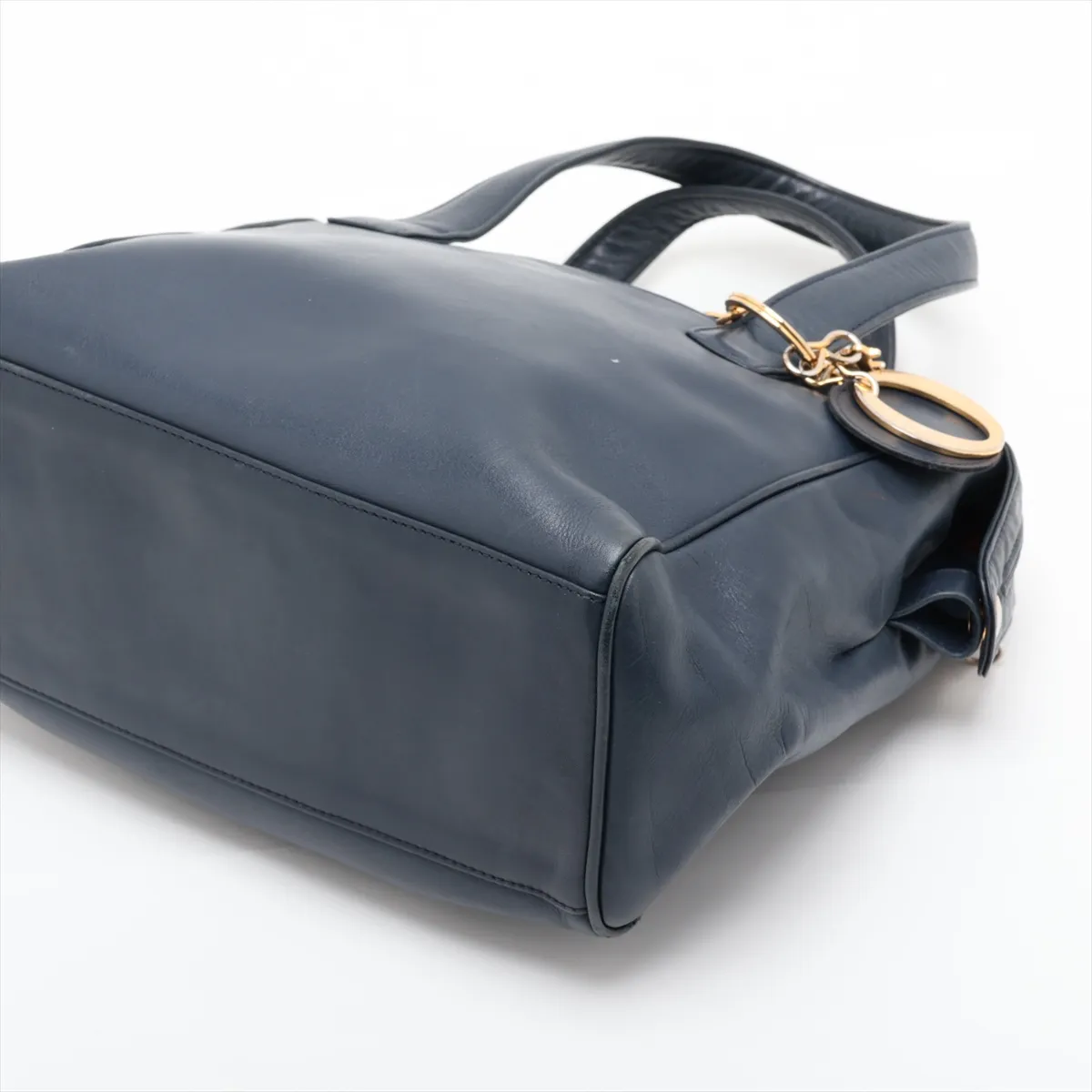 Leather 2-Way Handbag, Blue — view 3