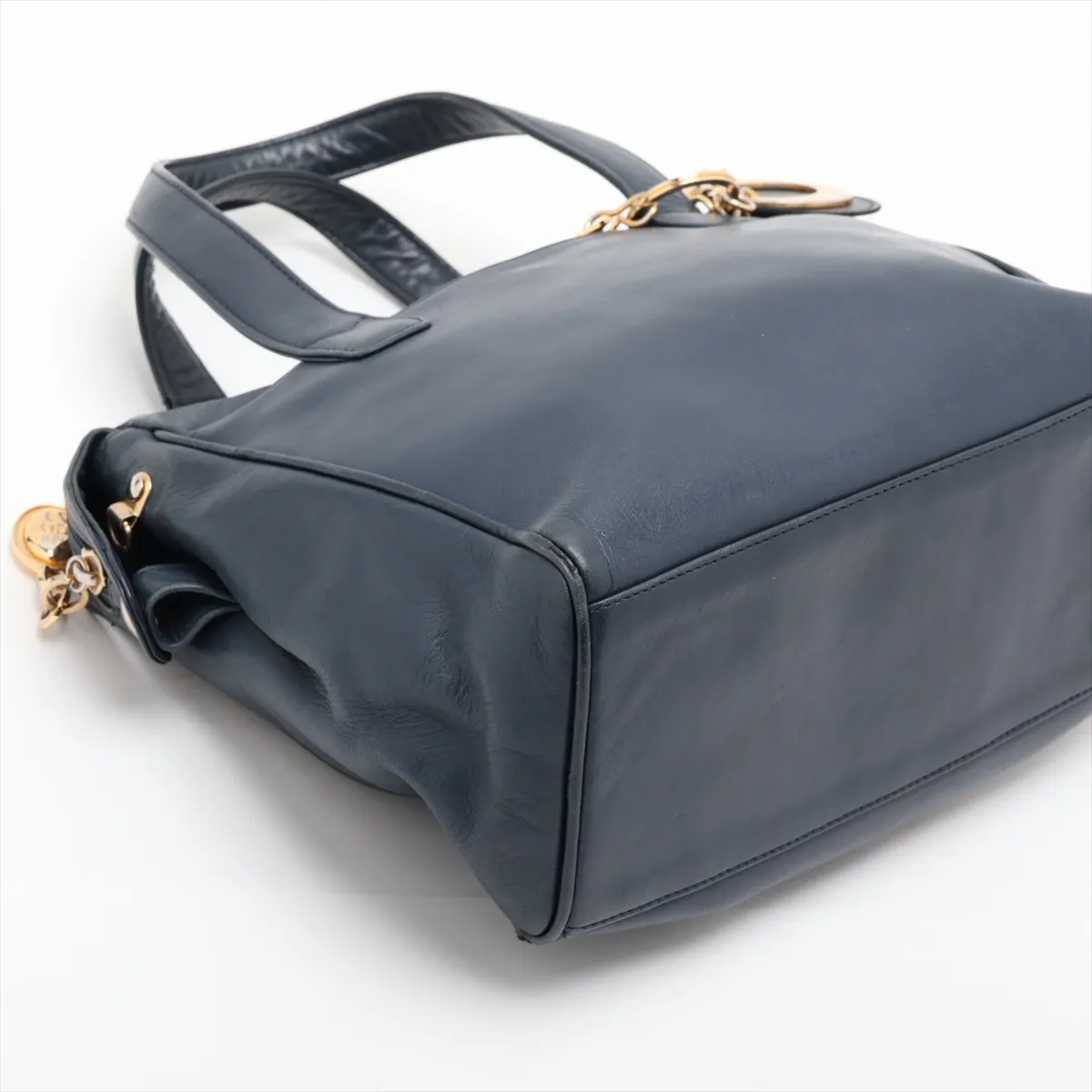 Leather 2-Way Handbag, Blue — view 4
