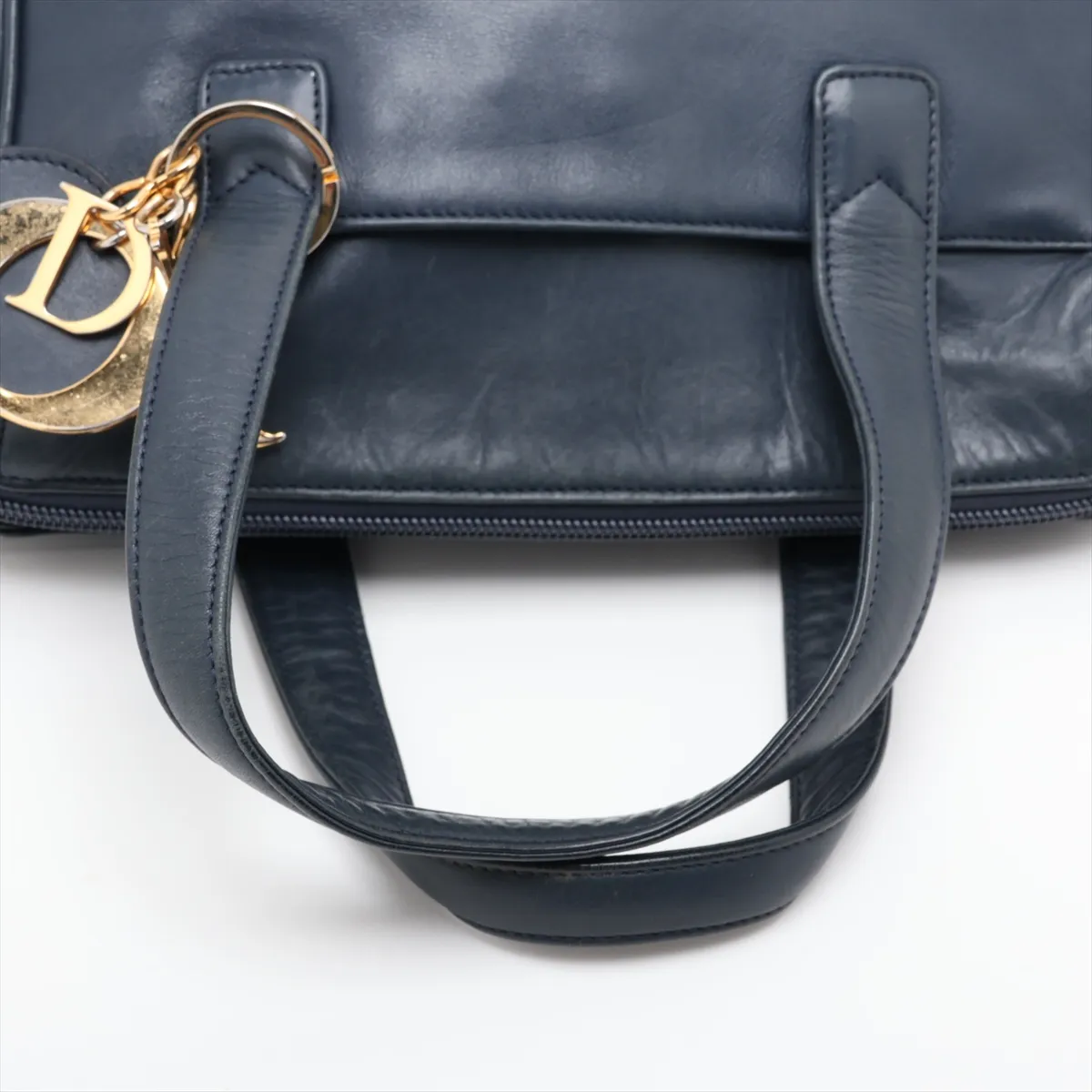 Leather 2-Way Handbag, Blue — view 5