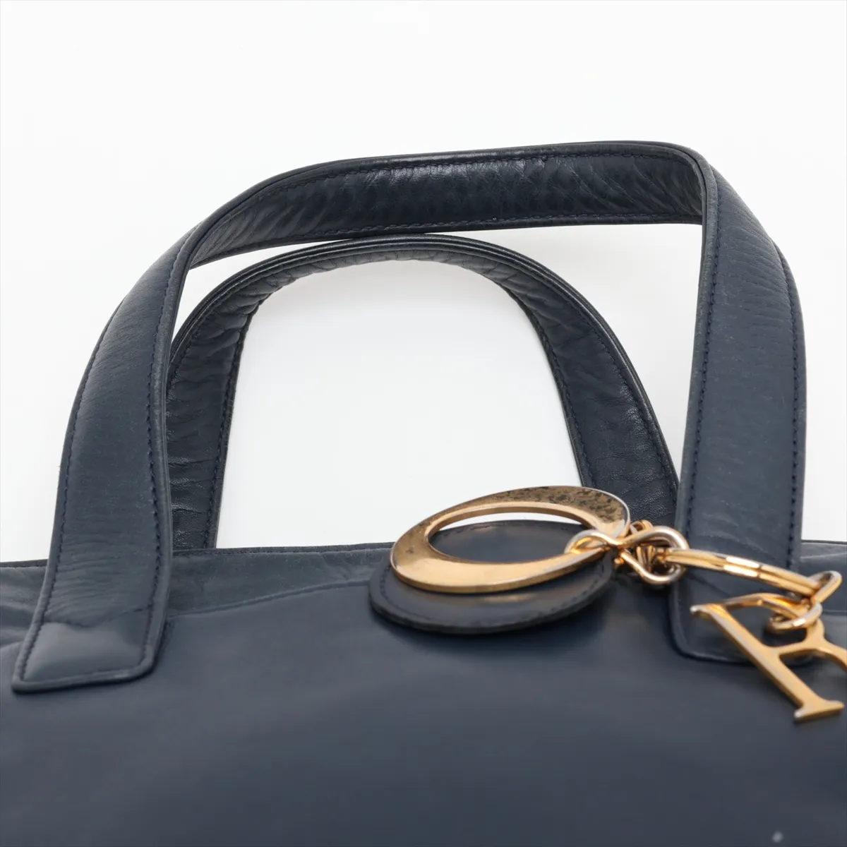 Leather 2-Way Handbag, Blue — view 6