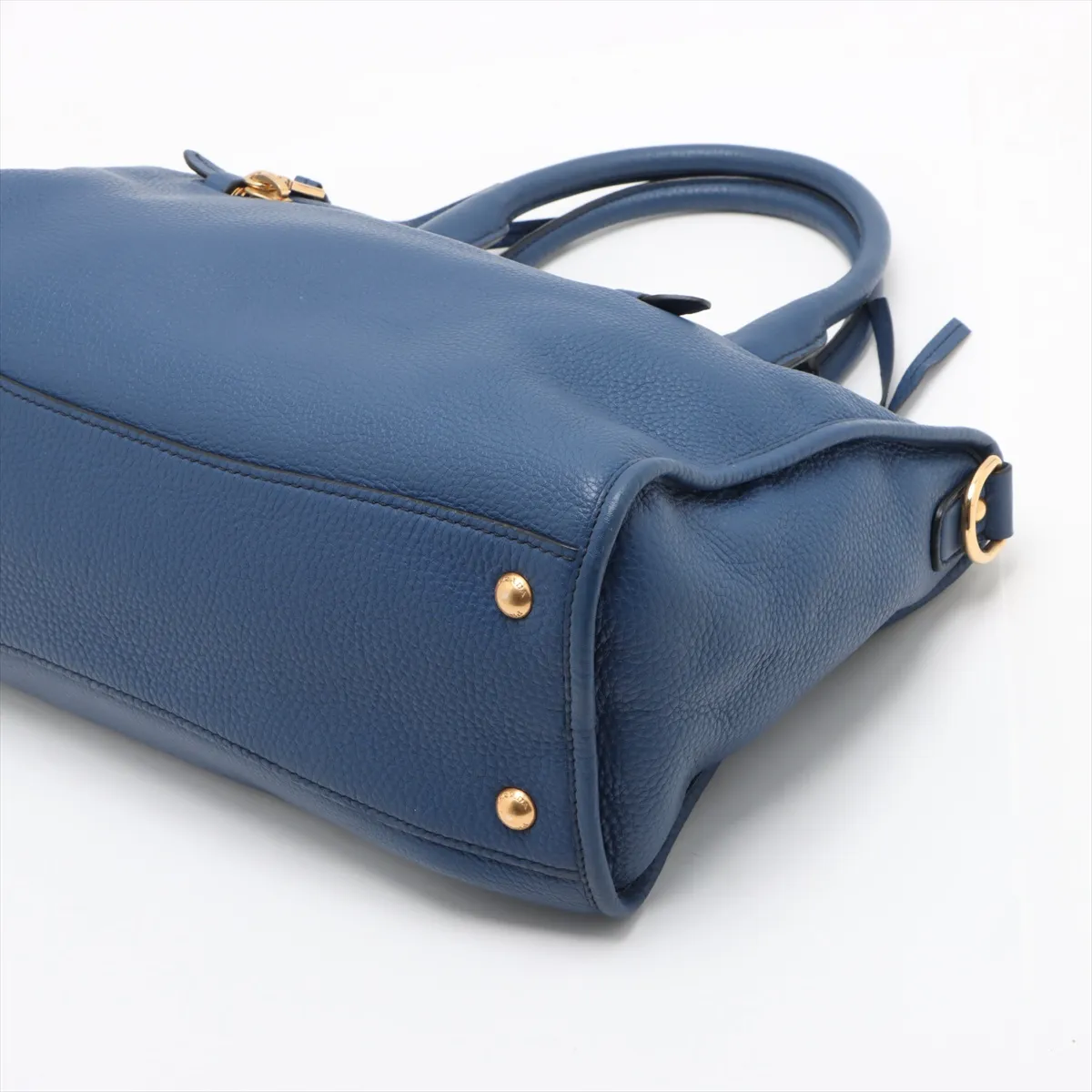 Vitello Daino Leather 2-Way Handbag, Blue BL0805, Unsigned Guarantee Card — view 3