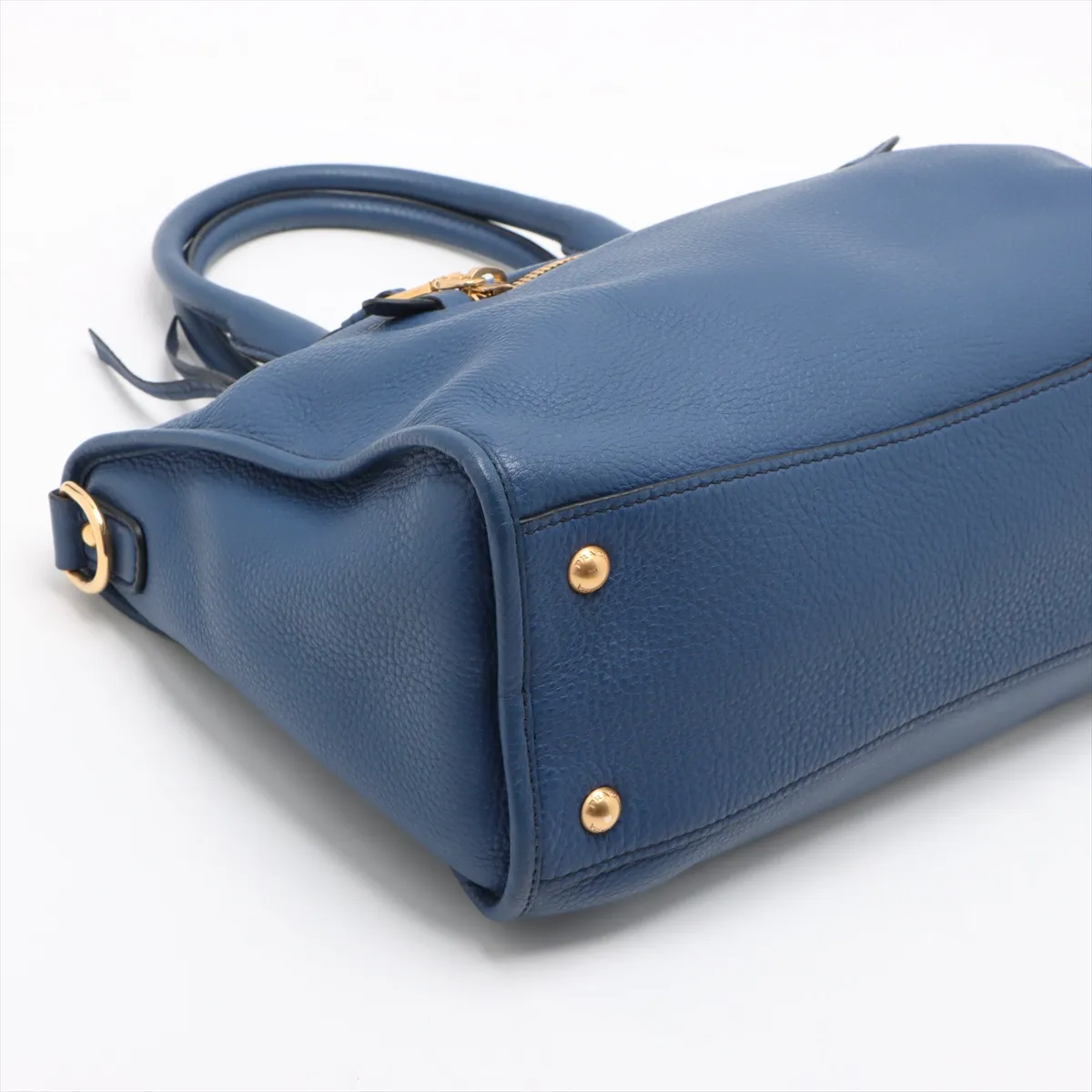 Vitello Daino Leather 2-Way Handbag, Blue BL0805, Unsigned Guarantee Card — view 4