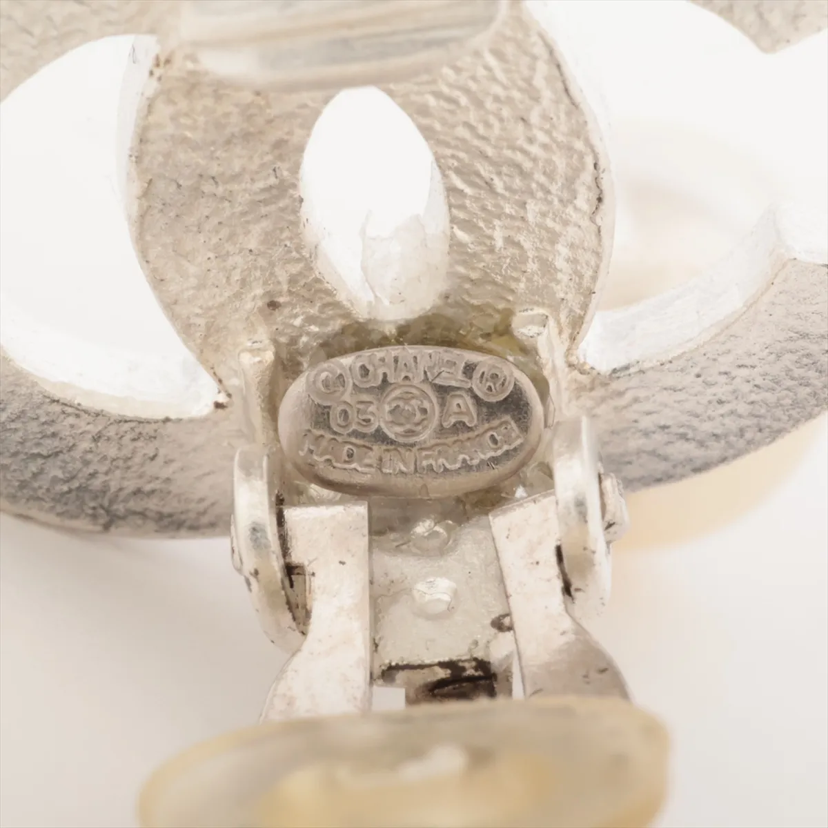 Coco Mark 03A Earrings (for both ears) Metal x Rhinestone x Faux Pearl Silver Perfume — view 5