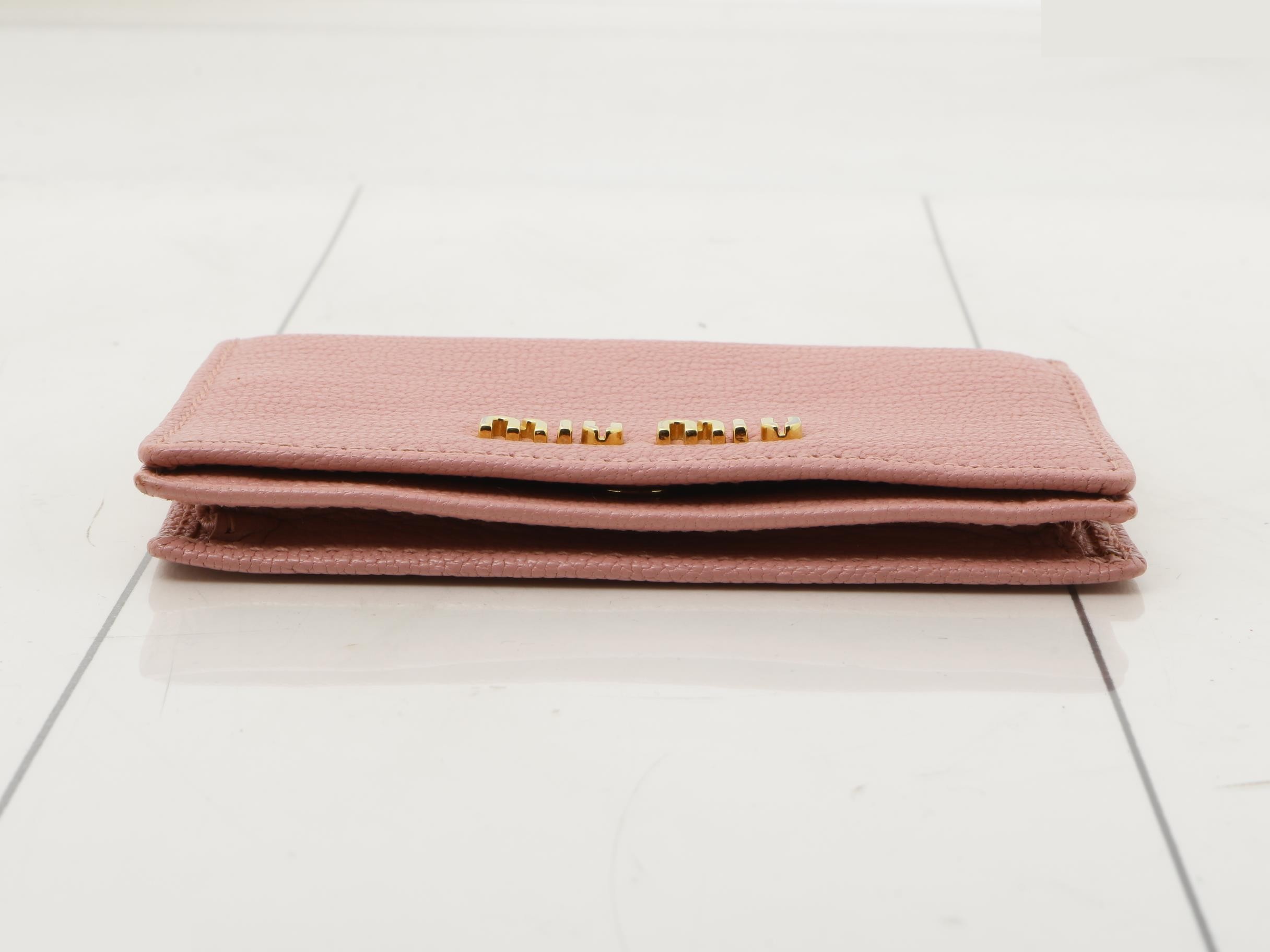 Logo Madras Card Case Business Card Holder Leather Pink — view 3
