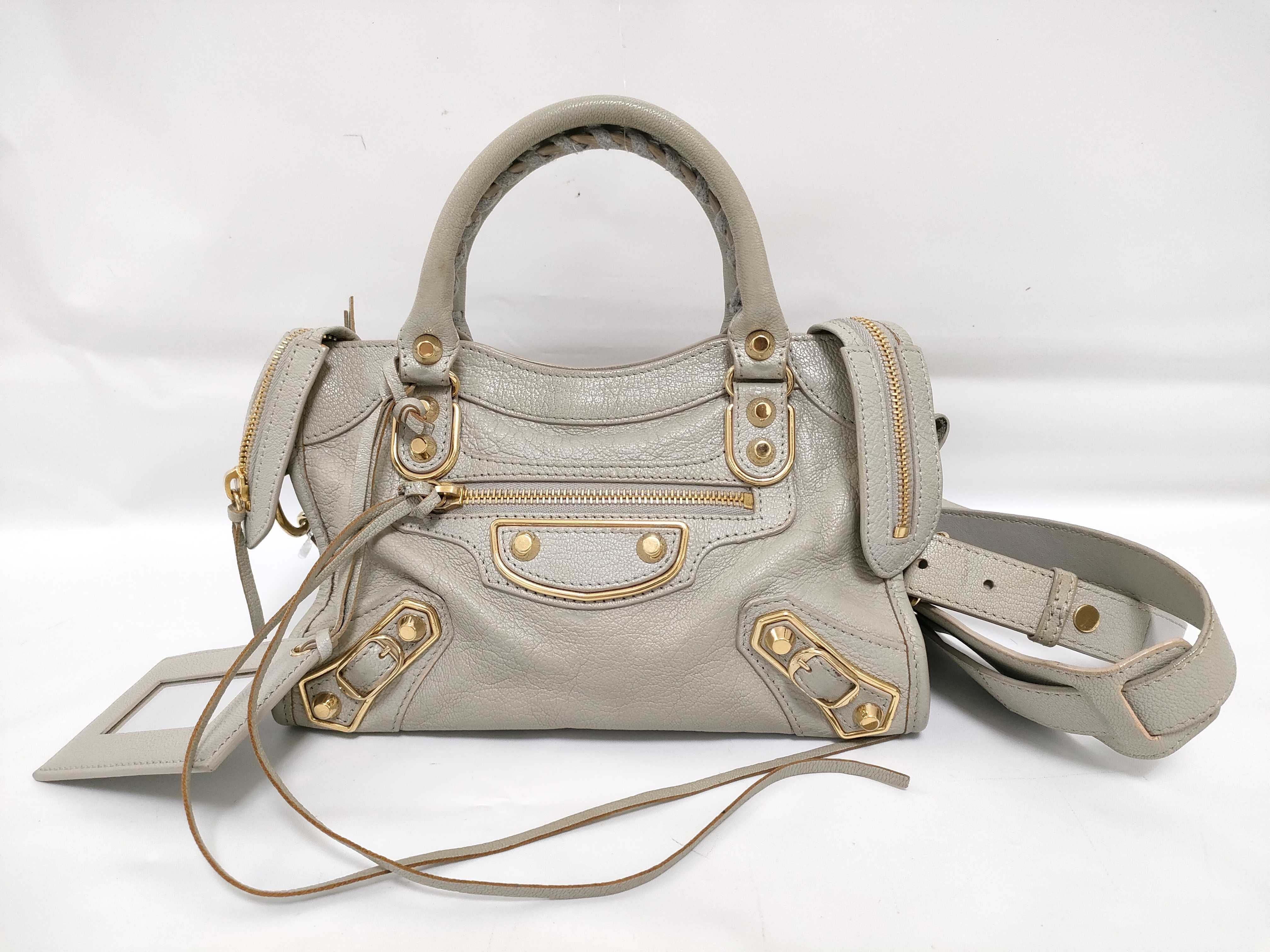 390160 Leather Classic Metal Edge City 2-Way Handbag with Gold Hardware
