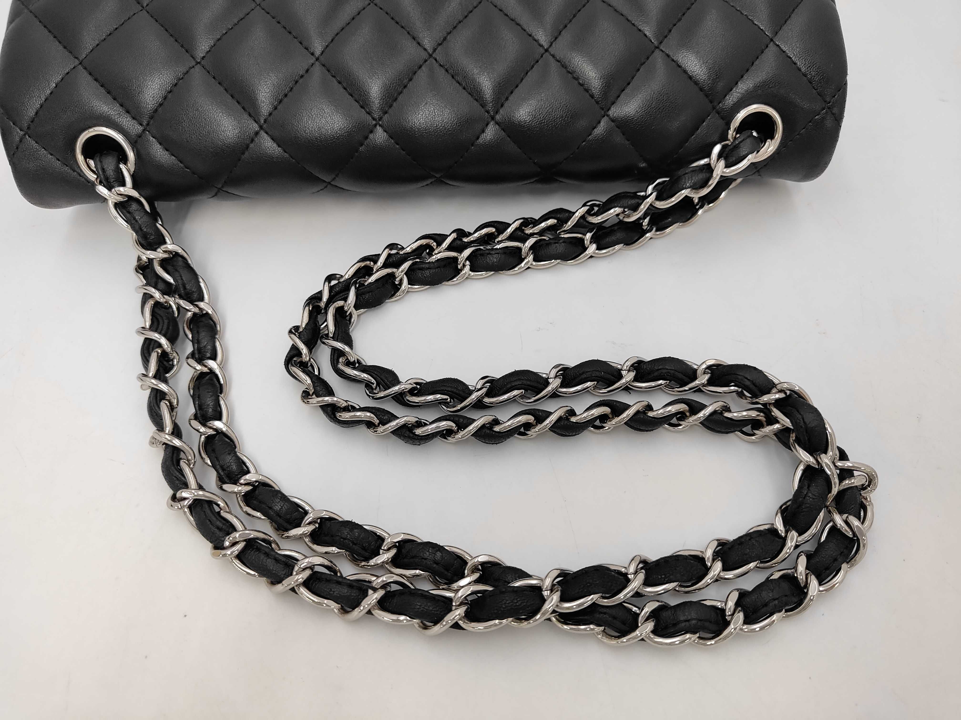 Large Matelassé 30 Lambskin Double Flap Double Chain Bag, Black with Silver Hardware, Shoulder Bag — view 5