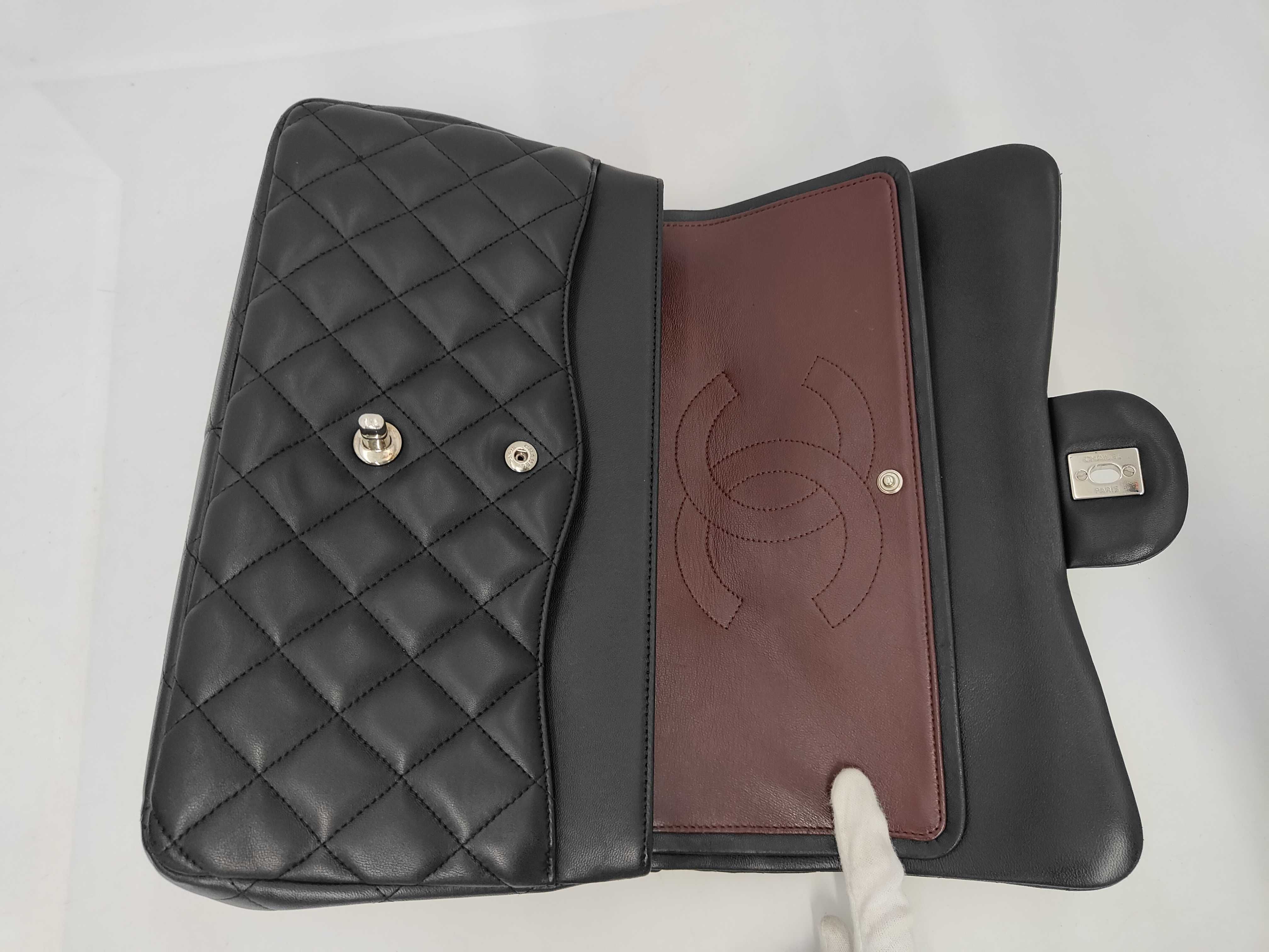 Large Matelassé 30 Lambskin Double Flap Double Chain Bag, Black with Silver Hardware, Shoulder Bag — view 9