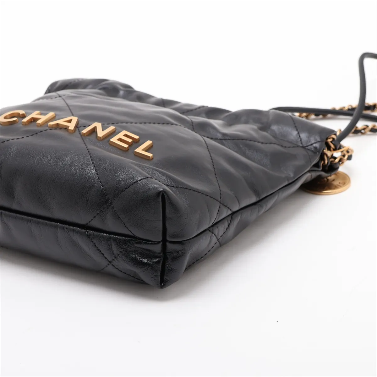 [Individually packaged] Chanel 22 Mini Shiny Calfskin Chain Shoulder Bag, Black with Gold Hardware, TTTJ3T58, Random Plate, AS3980 — view 3
