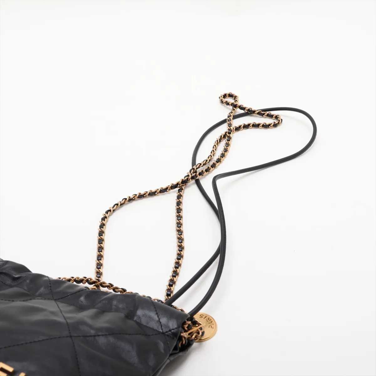 [Individually packaged] Chanel 22 Mini Shiny Calfskin Chain Shoulder Bag, Black with Gold Hardware, TTTJ3T58, Random Plate, AS3980 — view 5