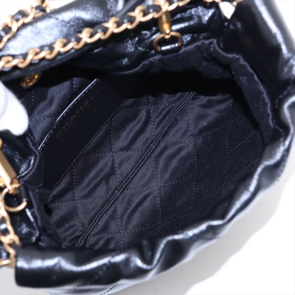 [Individually packaged] Chanel 22 Mini Shiny Calfskin Chain Shoulder Bag, Black with Gold Hardware, TTTJ3T58, Random Plate, AS3980 — view 6
