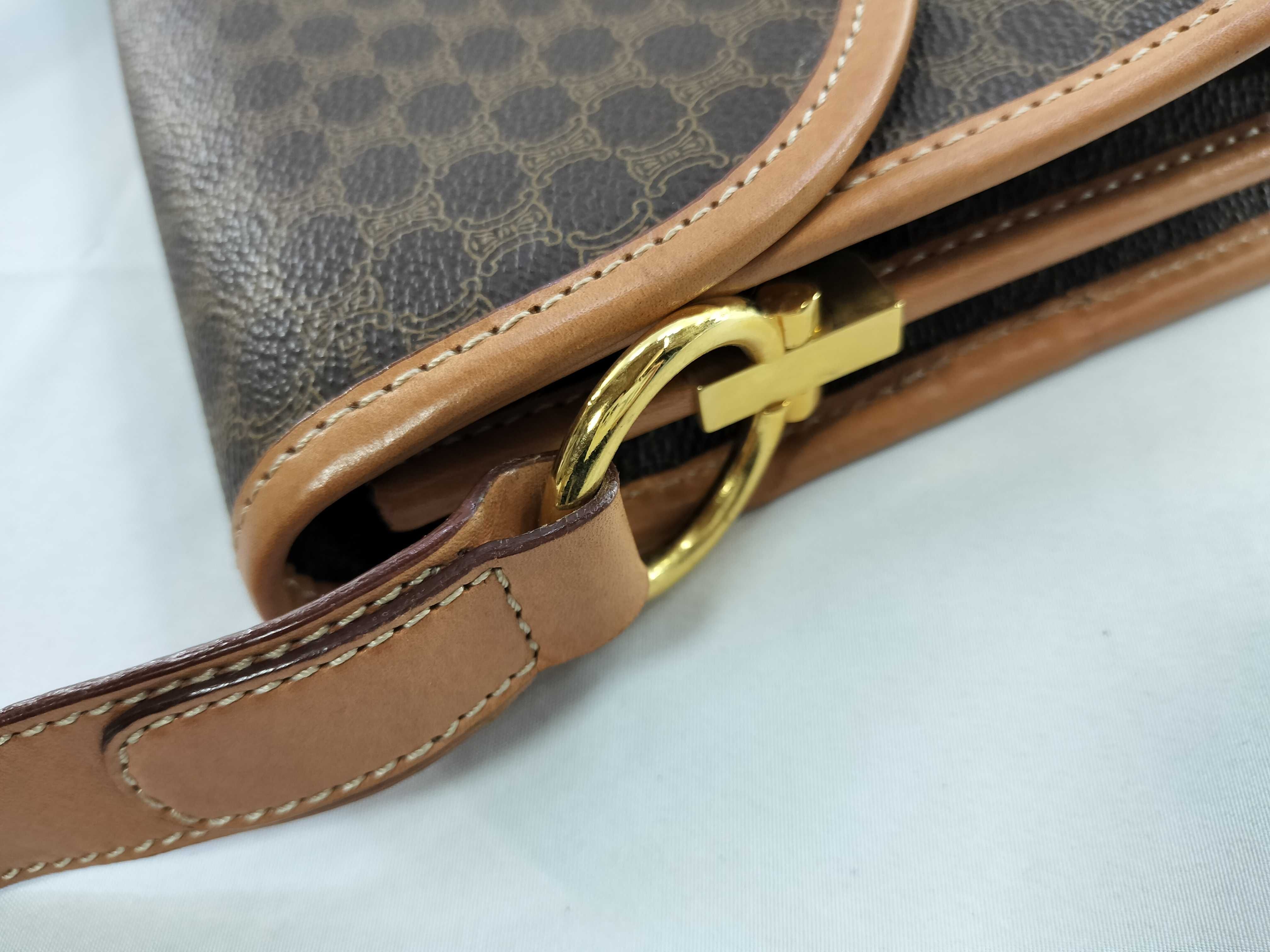 PVC x Leather Brown Gold Hardware Shoulder Bag — view 5
