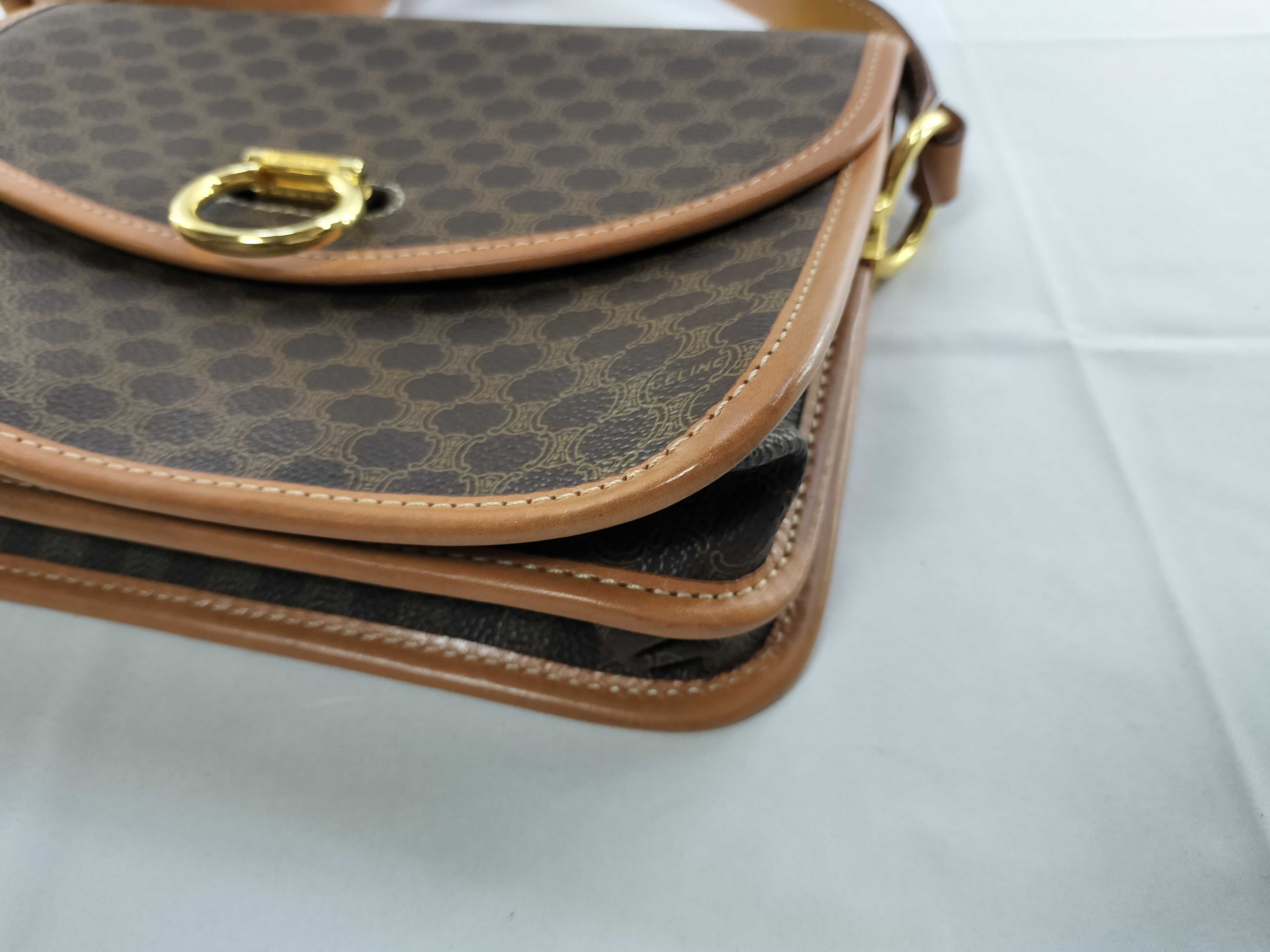 PVC x Leather Brown Gold Hardware Shoulder Bag — view 6