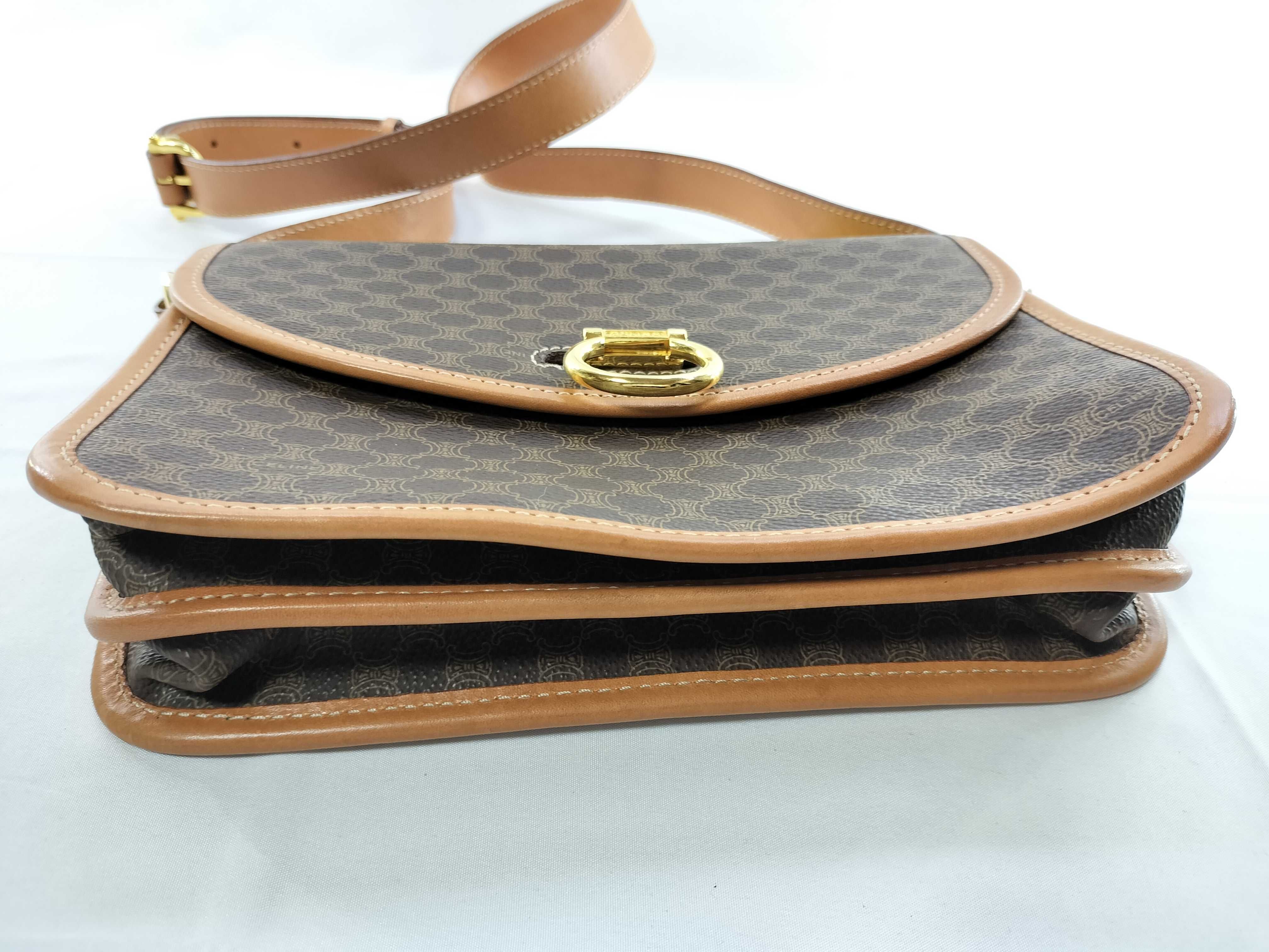 PVC x Leather Brown Gold Hardware Shoulder Bag — view 7