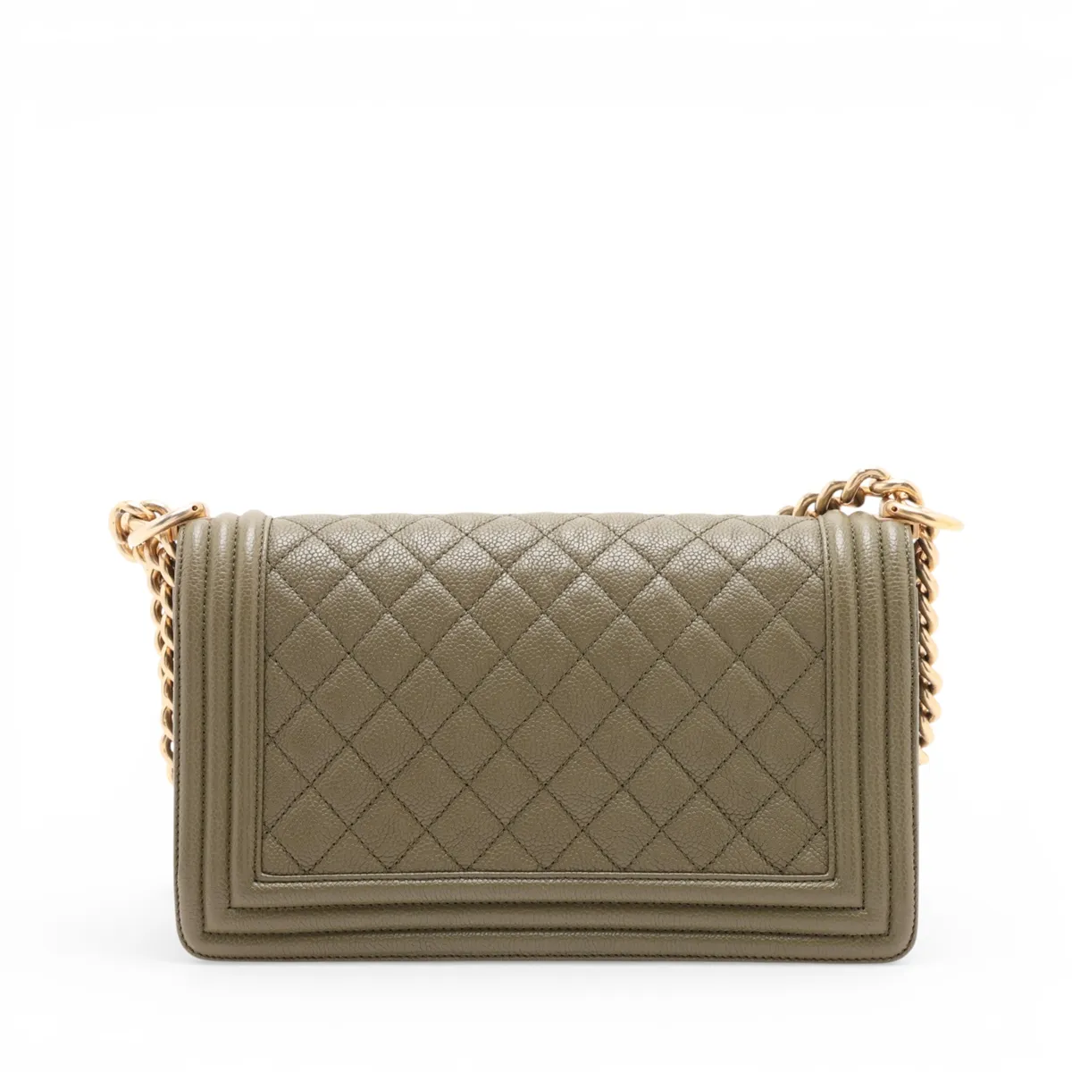 Boy Chanel 25 Caviar Skin Chain Shoulder Bag, Green with Gold Hardware, 23471595, Serial Number , A67086 — view 2