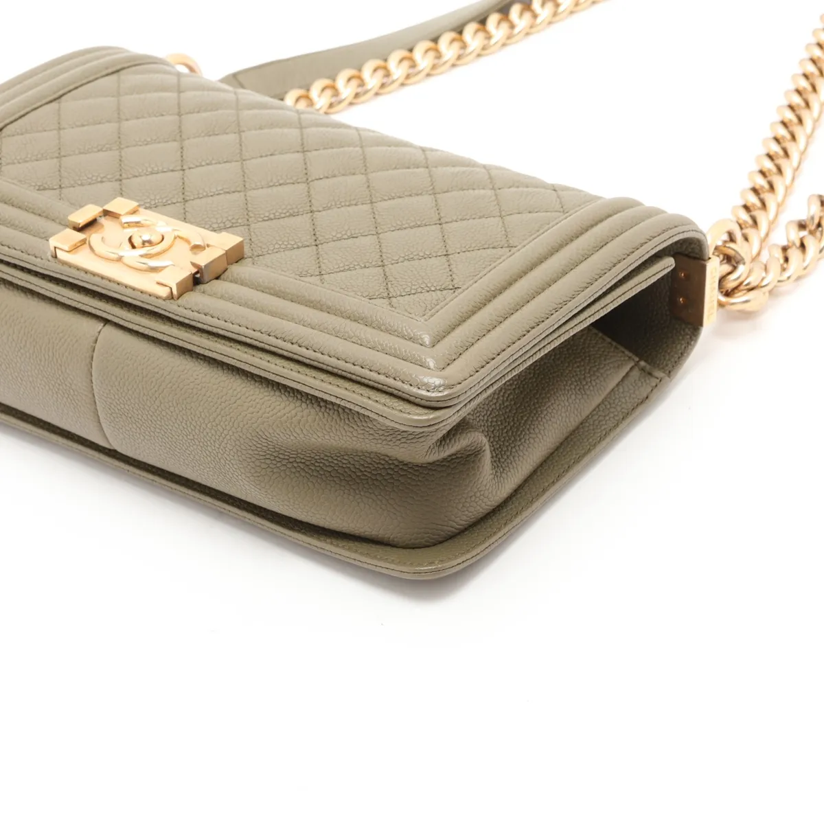 Boy Chanel 25 Caviar Skin Chain Shoulder Bag, Green with Gold Hardware, 23471595, Serial Number , A67086 — view 3
