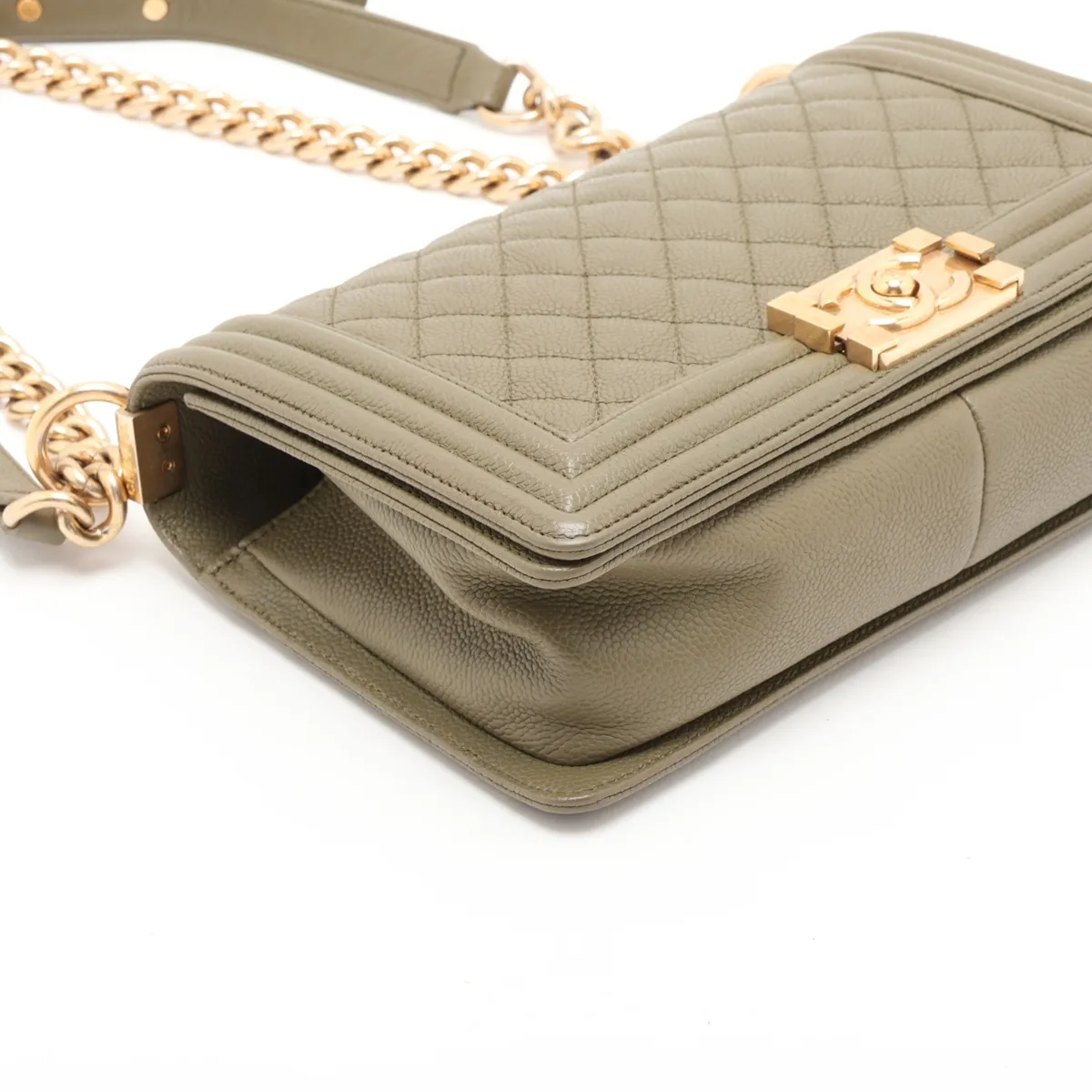 Boy Chanel 25 Caviar Skin Chain Shoulder Bag, Green with Gold Hardware, 23471595, Serial Number , A67086 — view 4