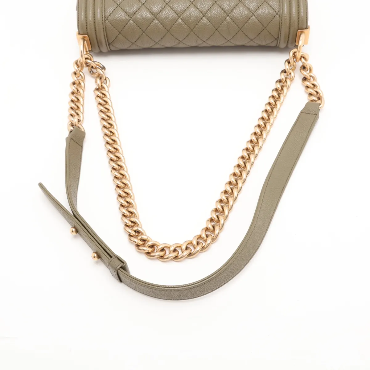 Boy Chanel 25 Caviar Skin Chain Shoulder Bag, Green with Gold Hardware, 23471595, Serial Number , A67086 — view 5