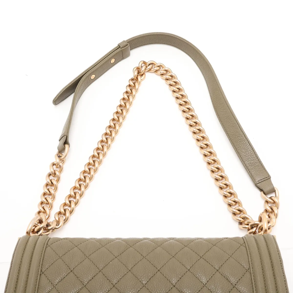 Boy Chanel 25 Caviar Skin Chain Shoulder Bag, Green with Gold Hardware, 23471595, Serial Number , A67086 — view 6