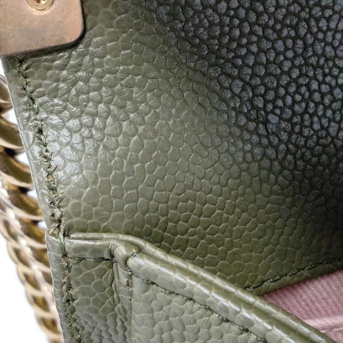 Boy Chanel 25 Caviar Skin Chain Shoulder Bag, Green with Gold Hardware, 23471595, Serial Number , A67086 — view 10