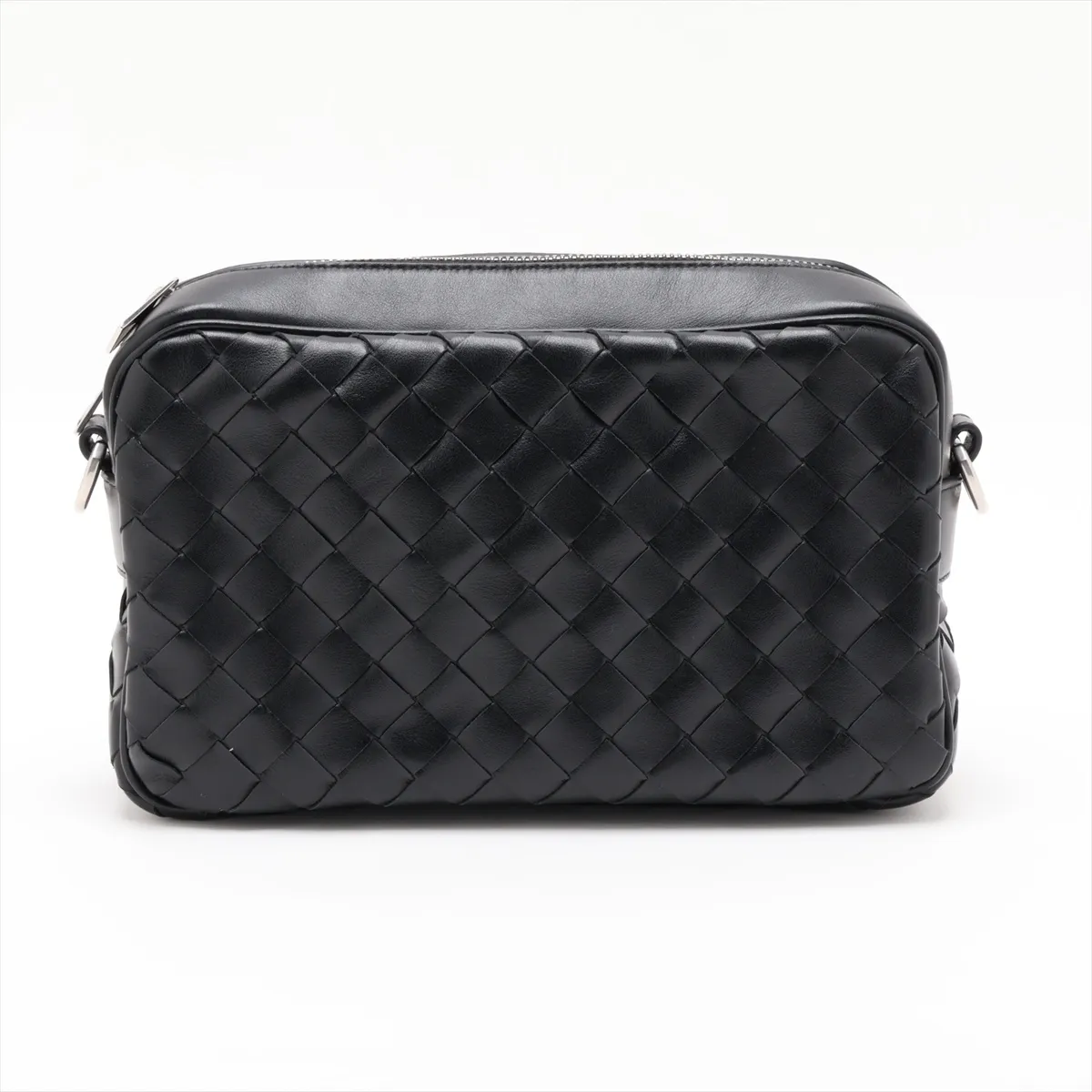 Intrecciato Leather Shoulder Bag, Black — view 2