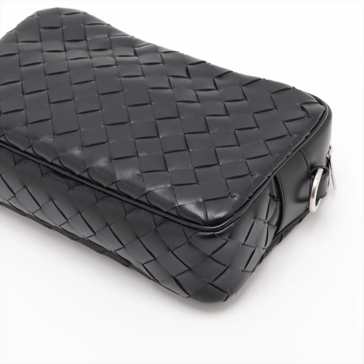 Intrecciato Leather Shoulder Bag, Black — view 3
