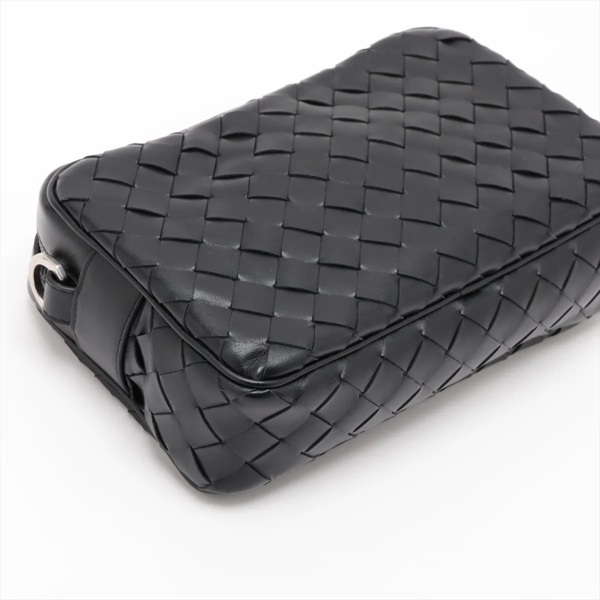 Intrecciato Leather Shoulder Bag, Black — view 4