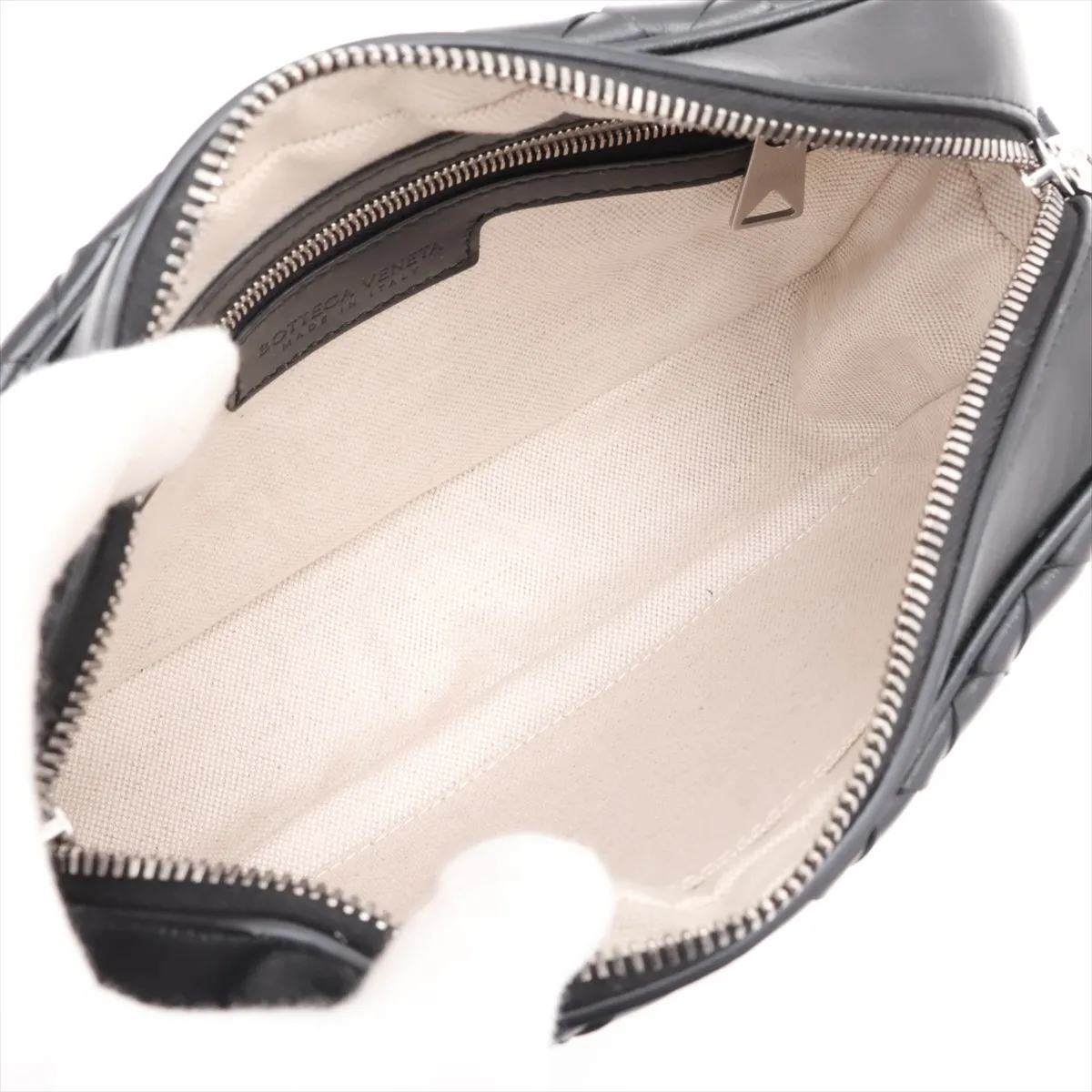 Intrecciato Leather Shoulder Bag, Black — view 6