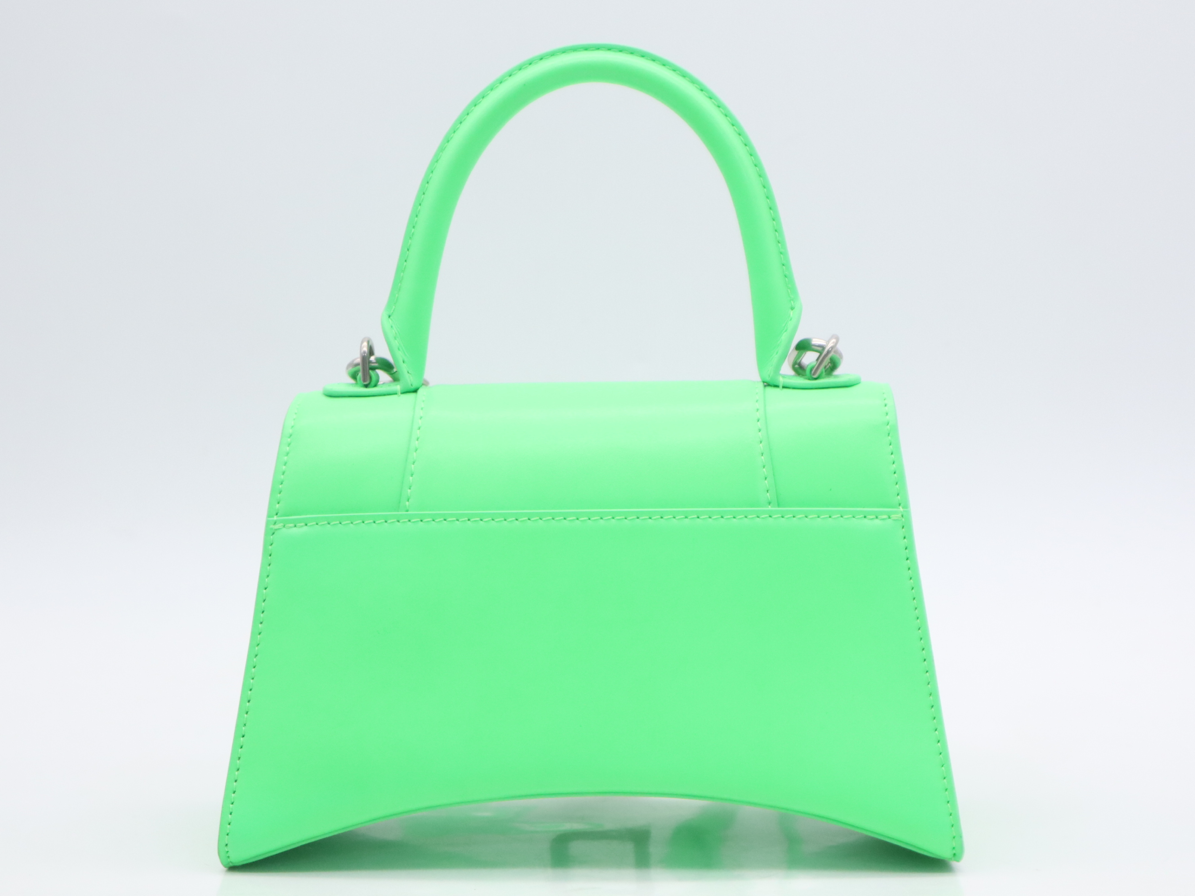 593546 PVC Hourglass 2-Way Handbag, Green, Silver Hardware, Shoulder Strap & Dust Bag Included. — view 2