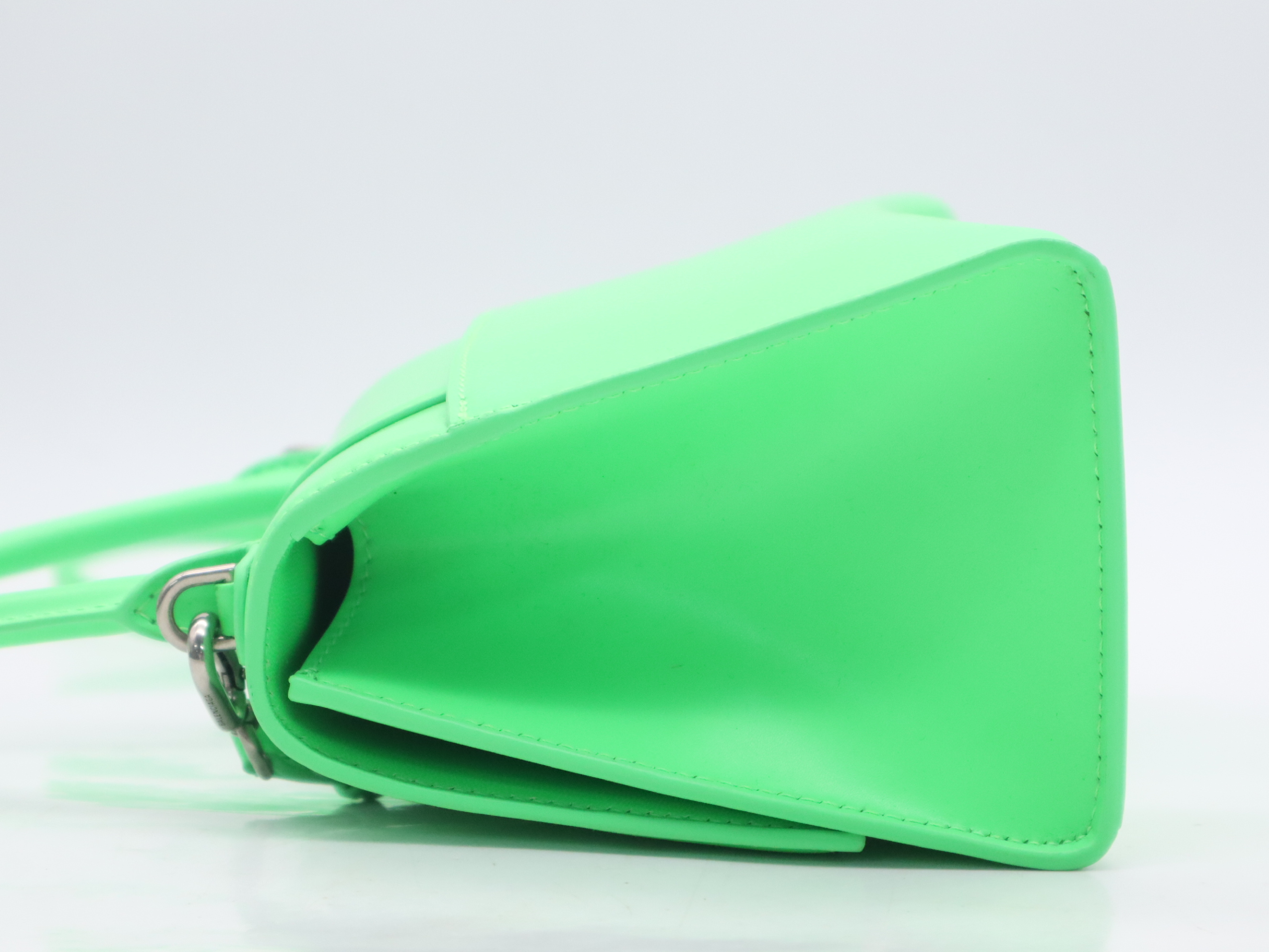 593546 PVC Hourglass 2-Way Handbag, Green, Silver Hardware, Shoulder Strap & Dust Bag Included. — view 3