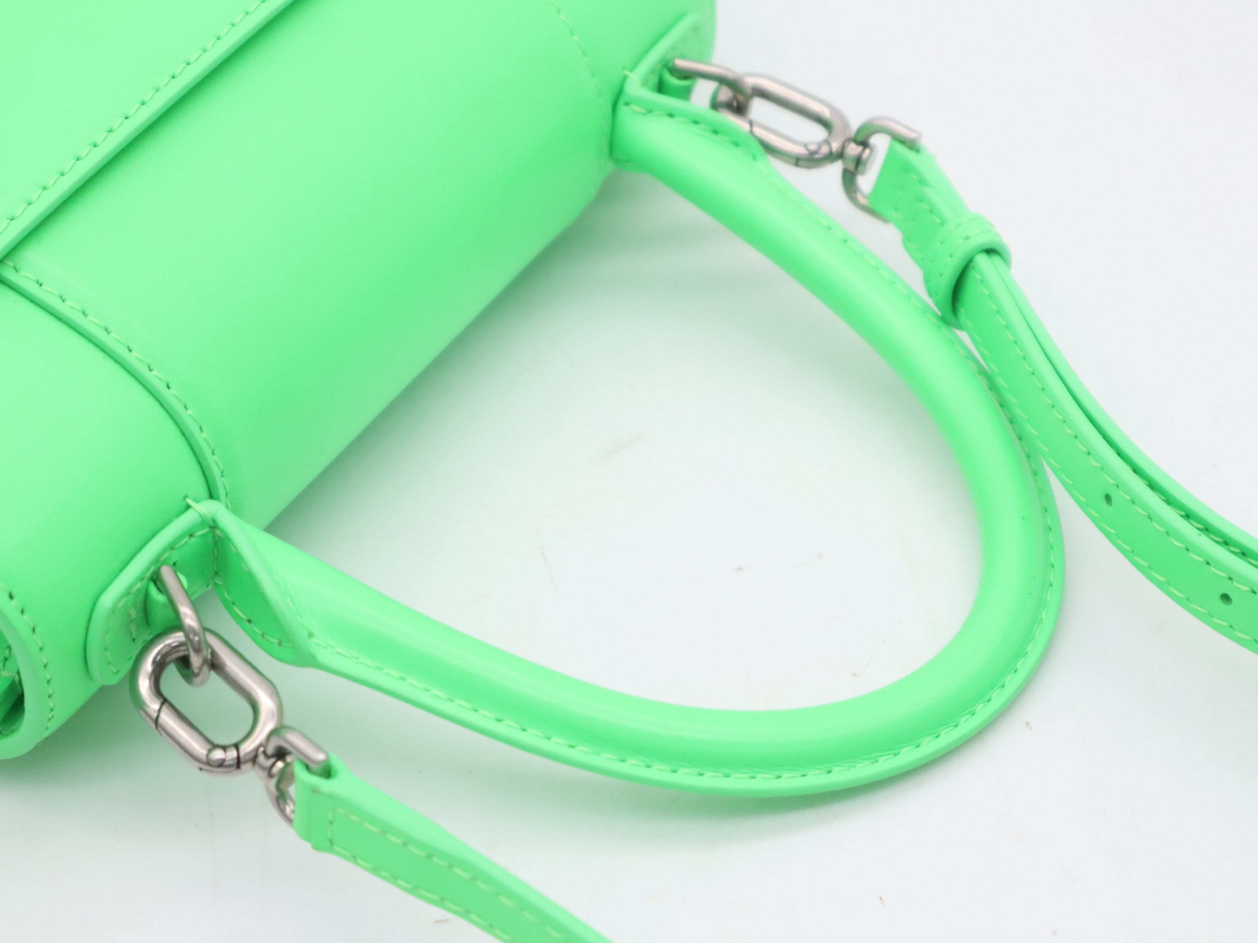 593546 PVC Hourglass 2-Way Handbag, Green, Silver Hardware, Shoulder Strap & Dust Bag Included. — view 6