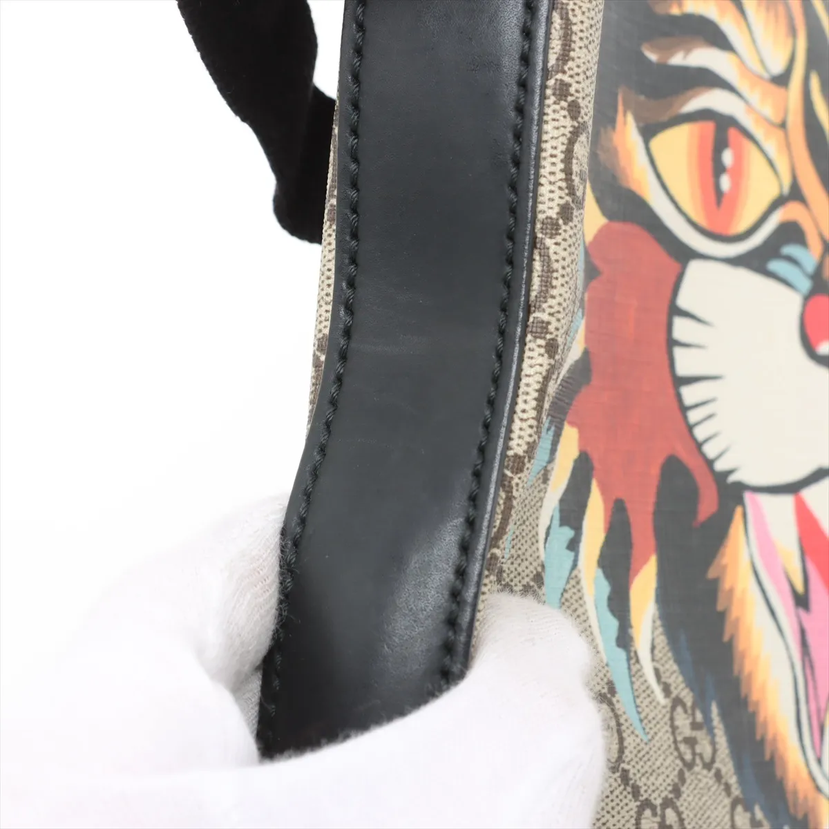 GG Supreme Angry Cat PVC x Leather Shoulder Bag Beige x Black 473886 — view 12
