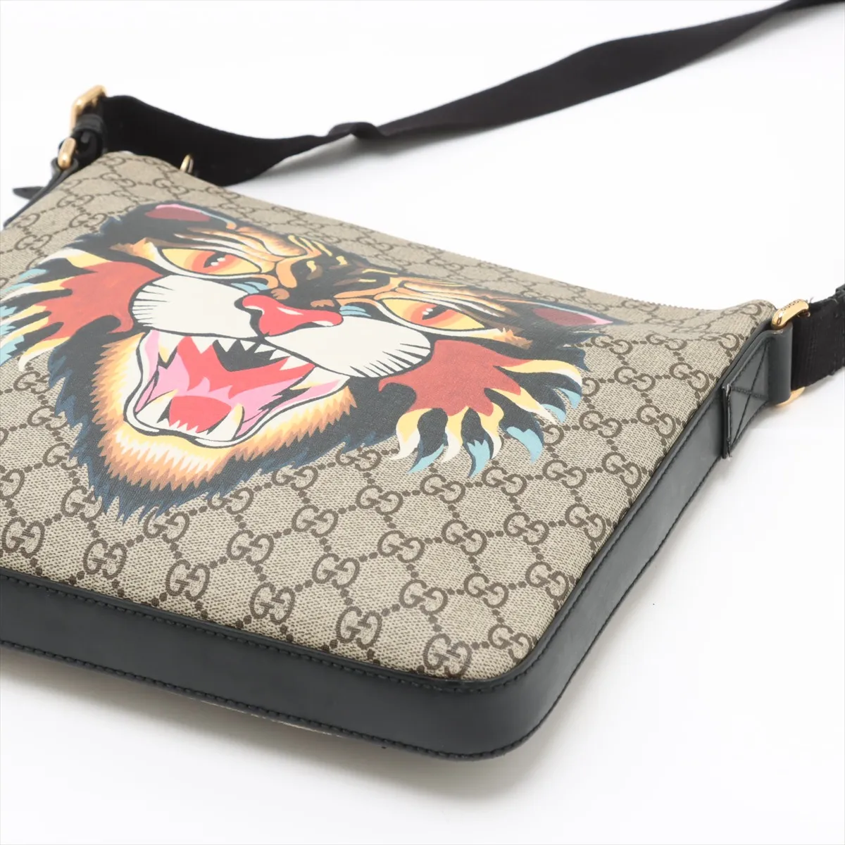 GG Supreme Angry Cat PVC x Leather Shoulder Bag Beige x Black 473886 — view 3